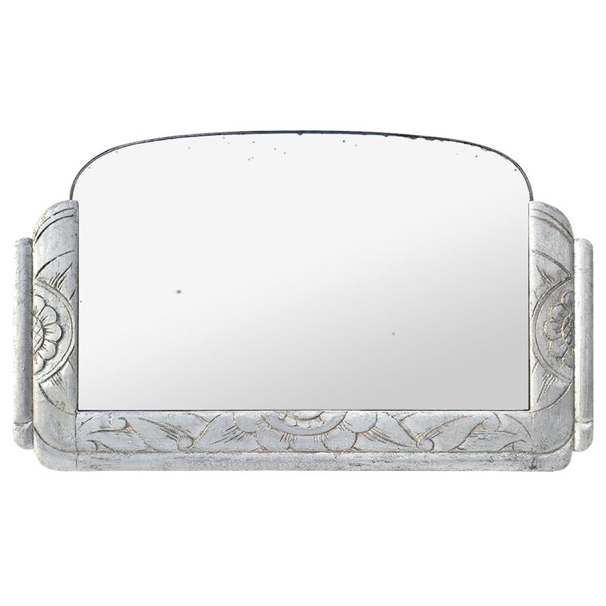 Antique French Mirror Silver Wood Art Deco Style, circa 1940