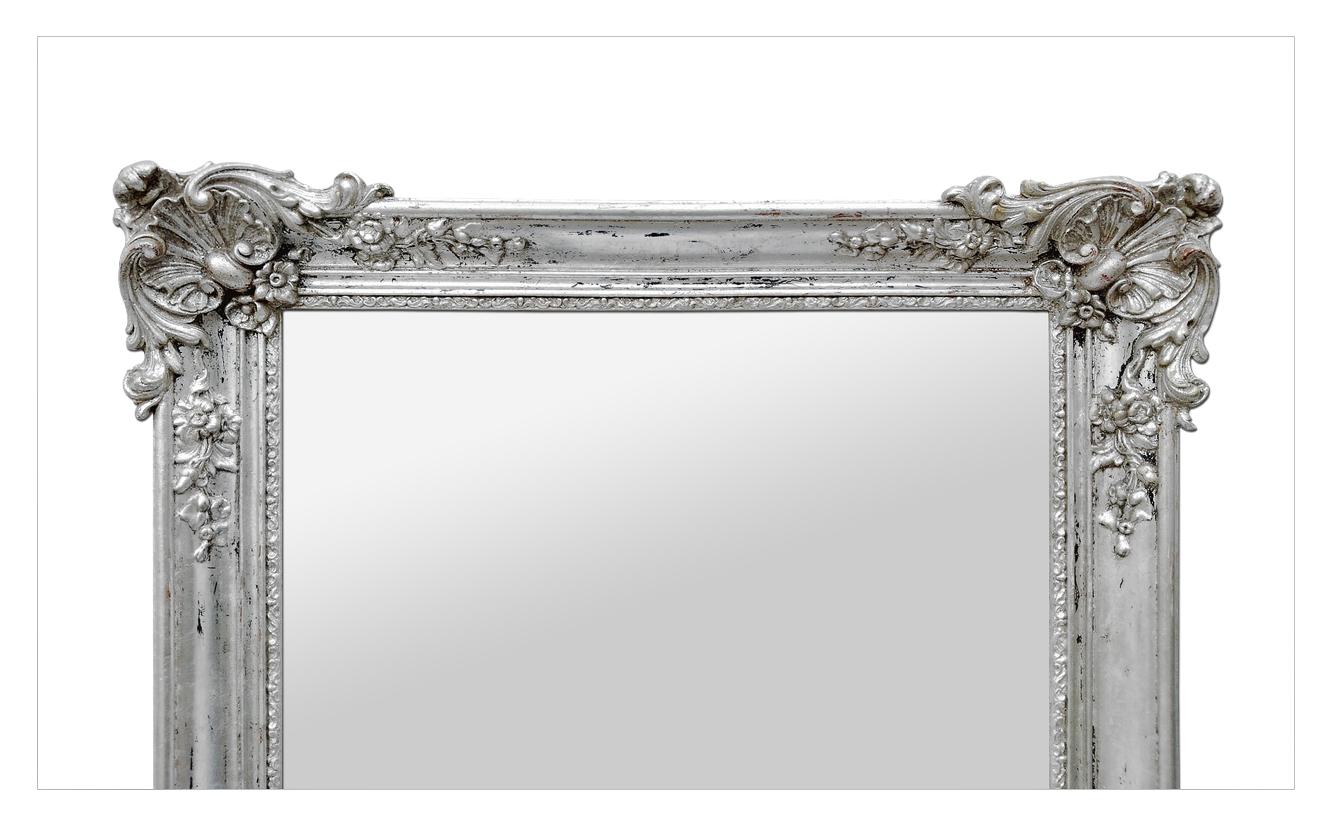 Silvered Antique French Mirror Silver Wood Louis XV Style, circa 1890