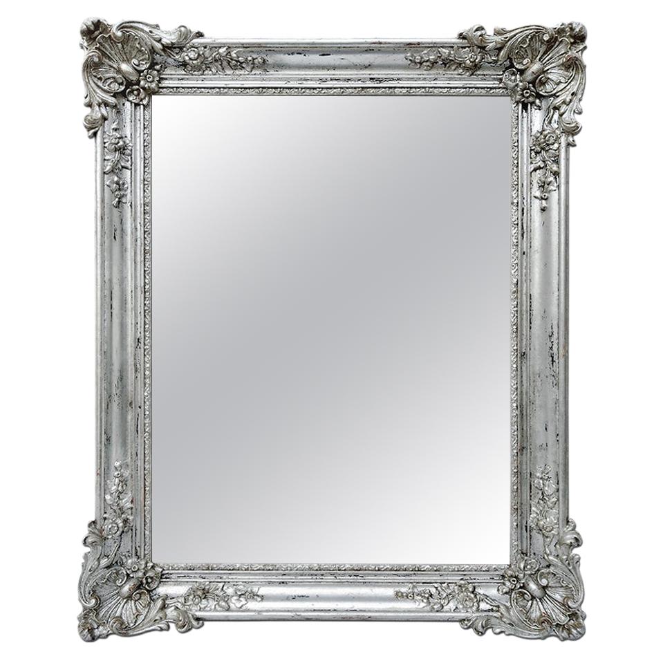 Antique French Mirror Silver Wood Louis XV Style, circa 1890