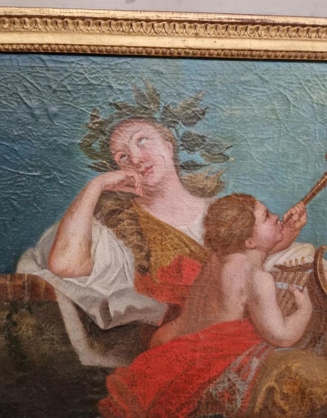 Français Miroir français ancien peint à la main en vente