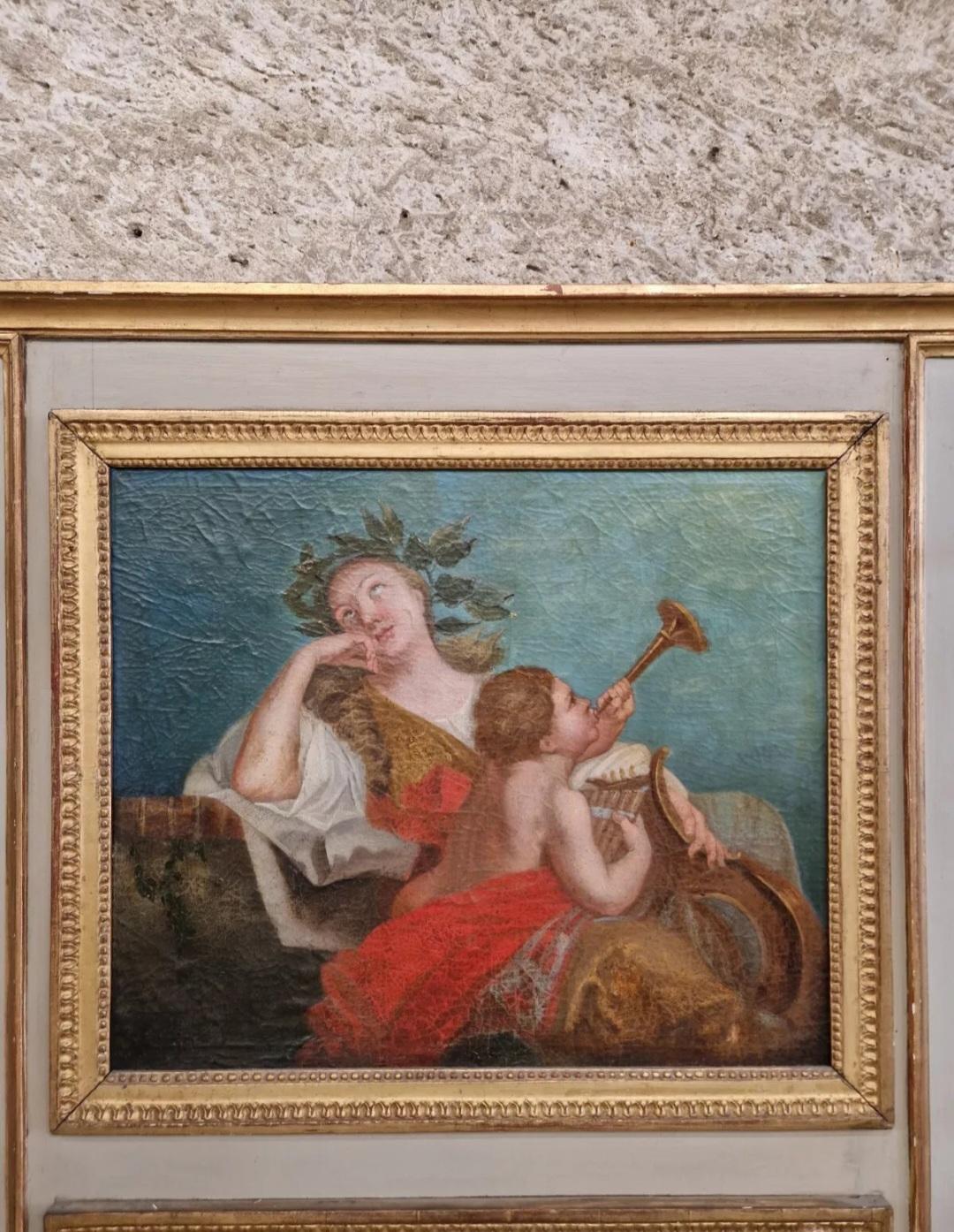 Sculpté à la main Miroir français ancien peint à la main en vente