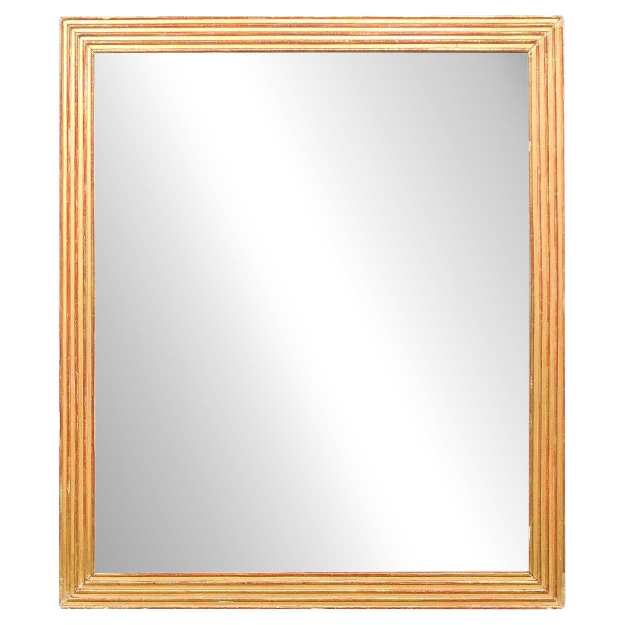Miroir français ancien avec ses couleurs or et rouge d'origine