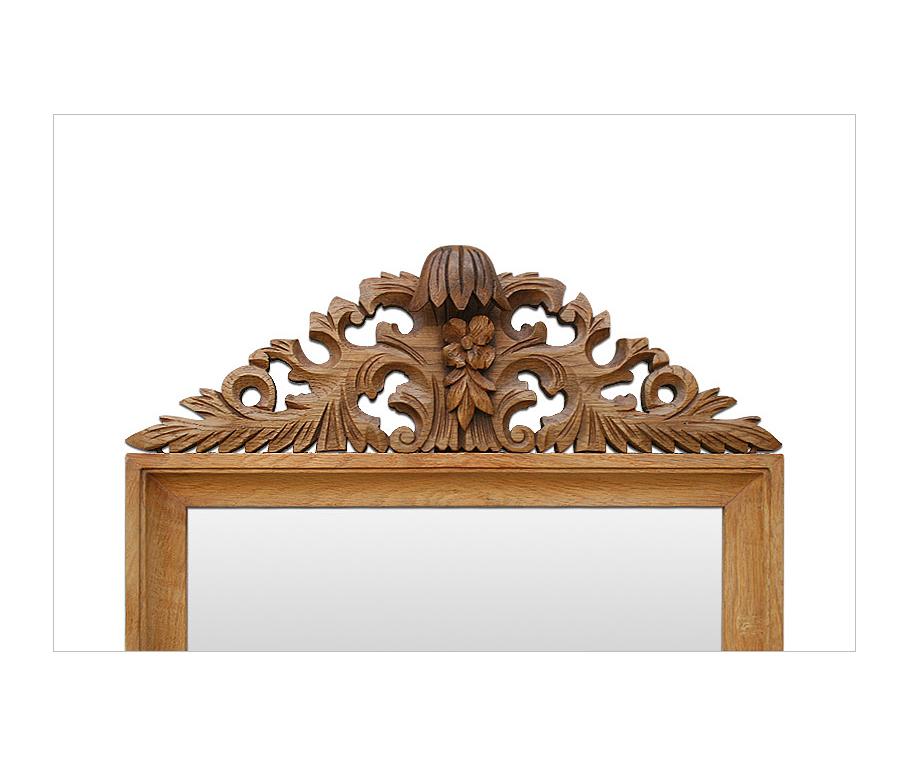 Antique French Mirror with Carved Wood Pediment, circa 1940 In Good Condition In Paris, FR