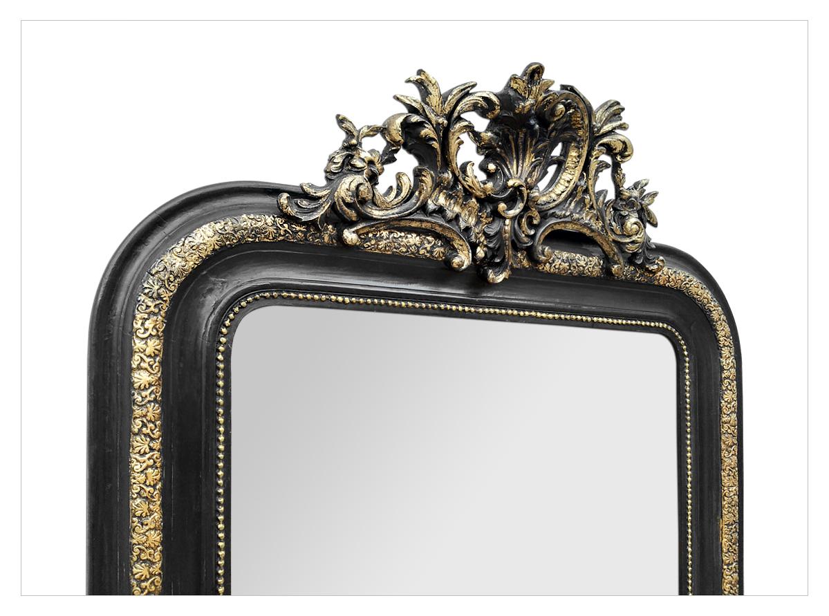 Late 19th Century Antique French Mirror with Pediment, Black and Gilt, circa 1880