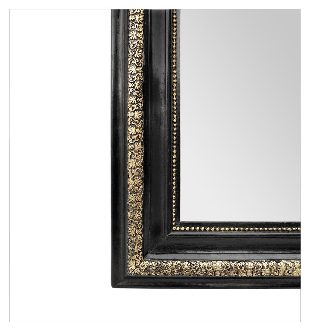 Gesso Antique French Mirror with Pediment, Black and Gilt, circa 1880