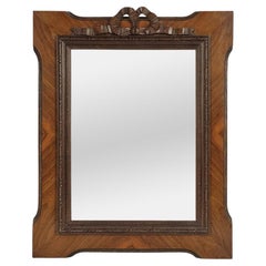 Antique French Mirror, Wood & Marquetry, Carved Louis XVI-style Knot, circa 1900