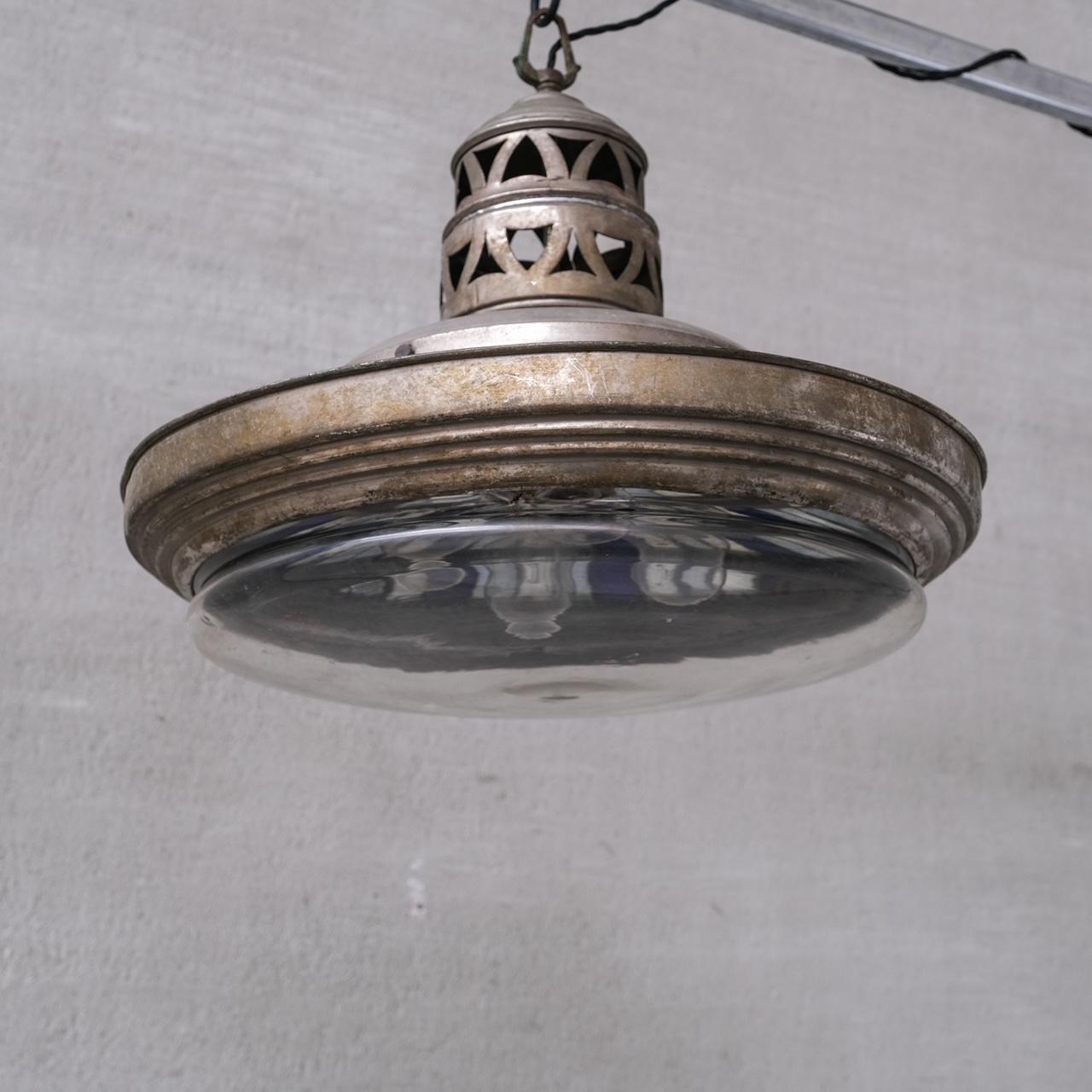 Antique French Mirrored Reflector Pendant Light For Sale 6