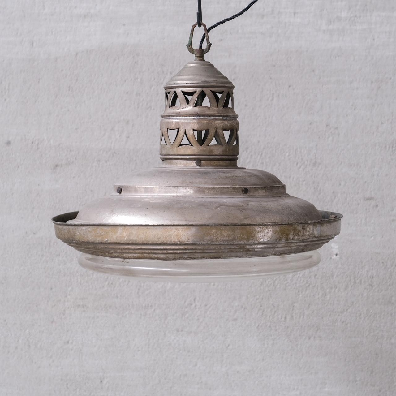 Antique French Mirrored Reflector Pendant Light For Sale 2