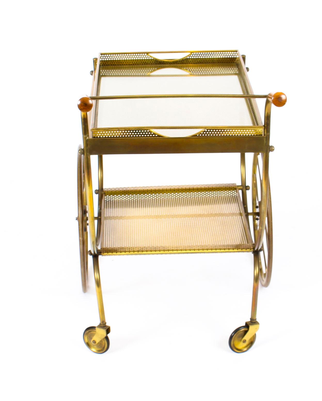 Antique French Modernist Gilded Drinks Serving Trolley, Midcentury 5