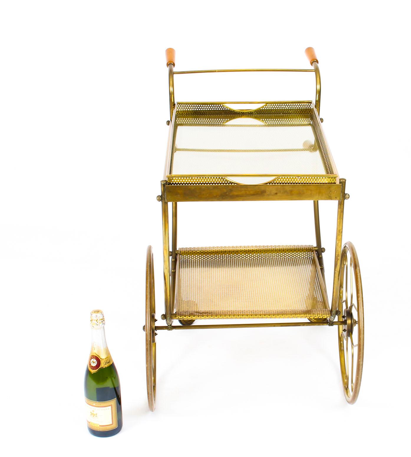 Antique French Modernist Gilded Drinks Serving Trolley, Midcentury 10