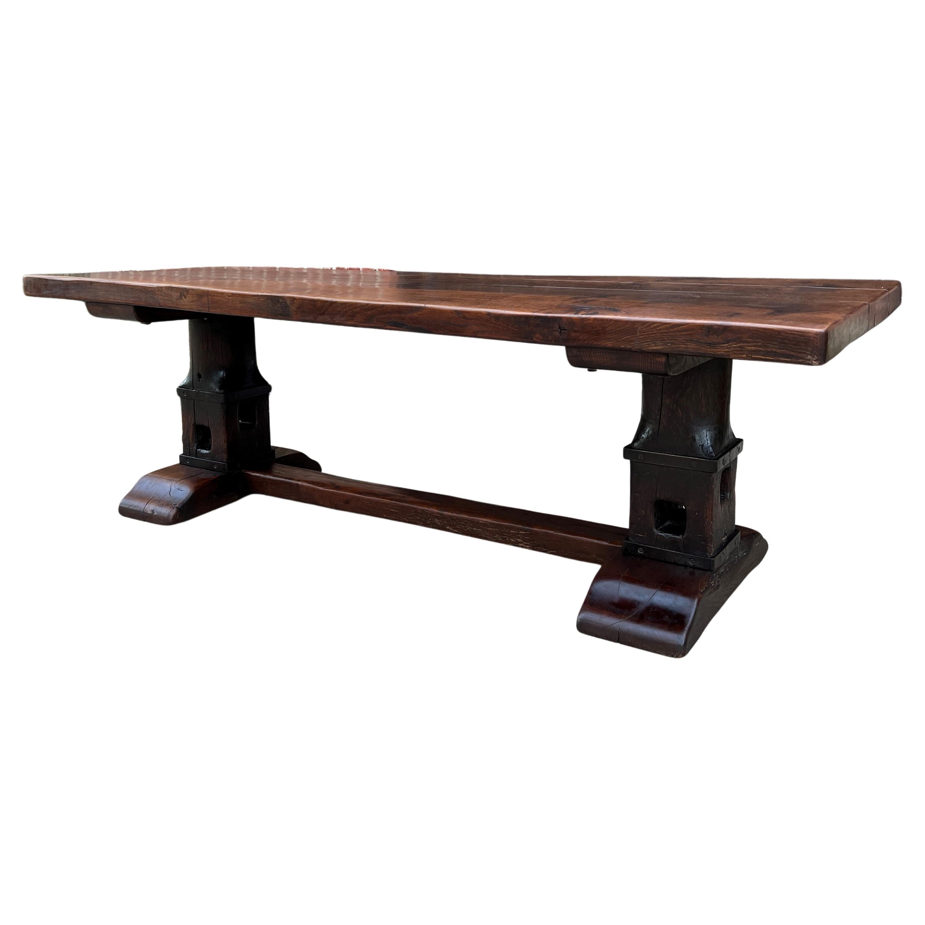 Antique French Monastery Dining Table Farmhouse Desk Conference Library Oak 94"