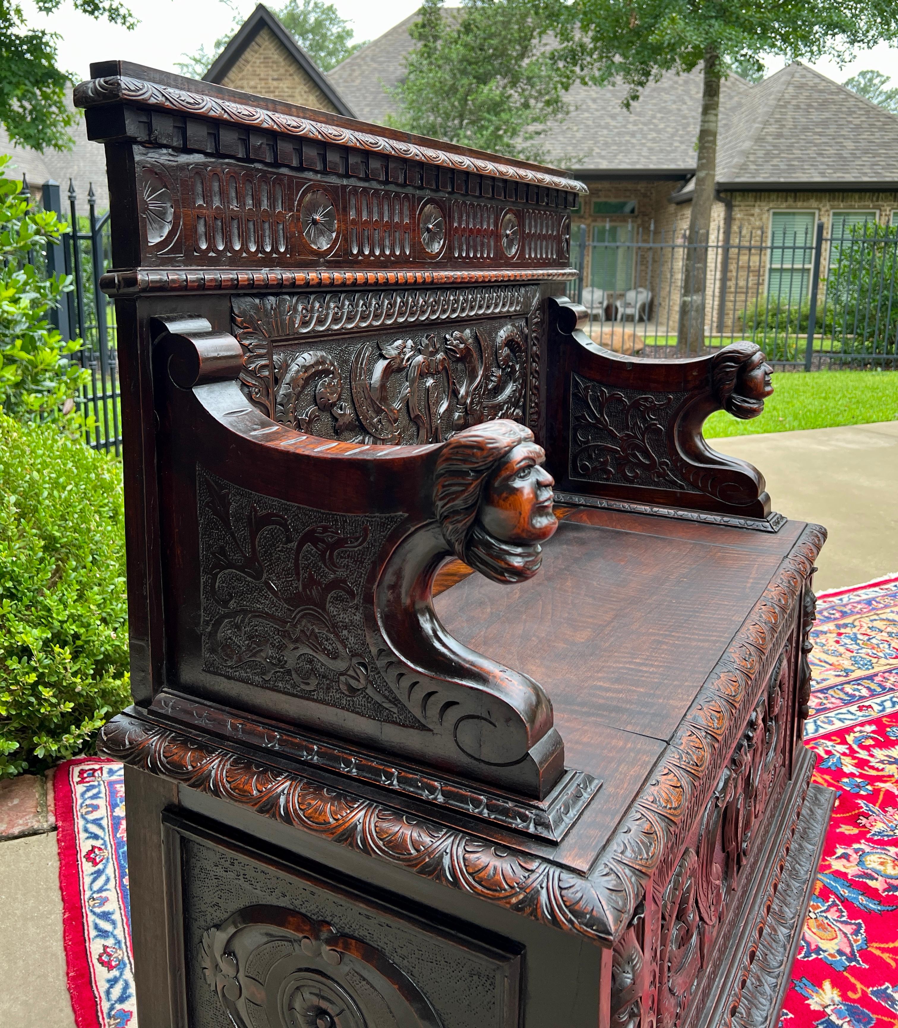 Antique French Monks Bench Settee Entry Petite Renaissance Revival Walnut c1870s 5