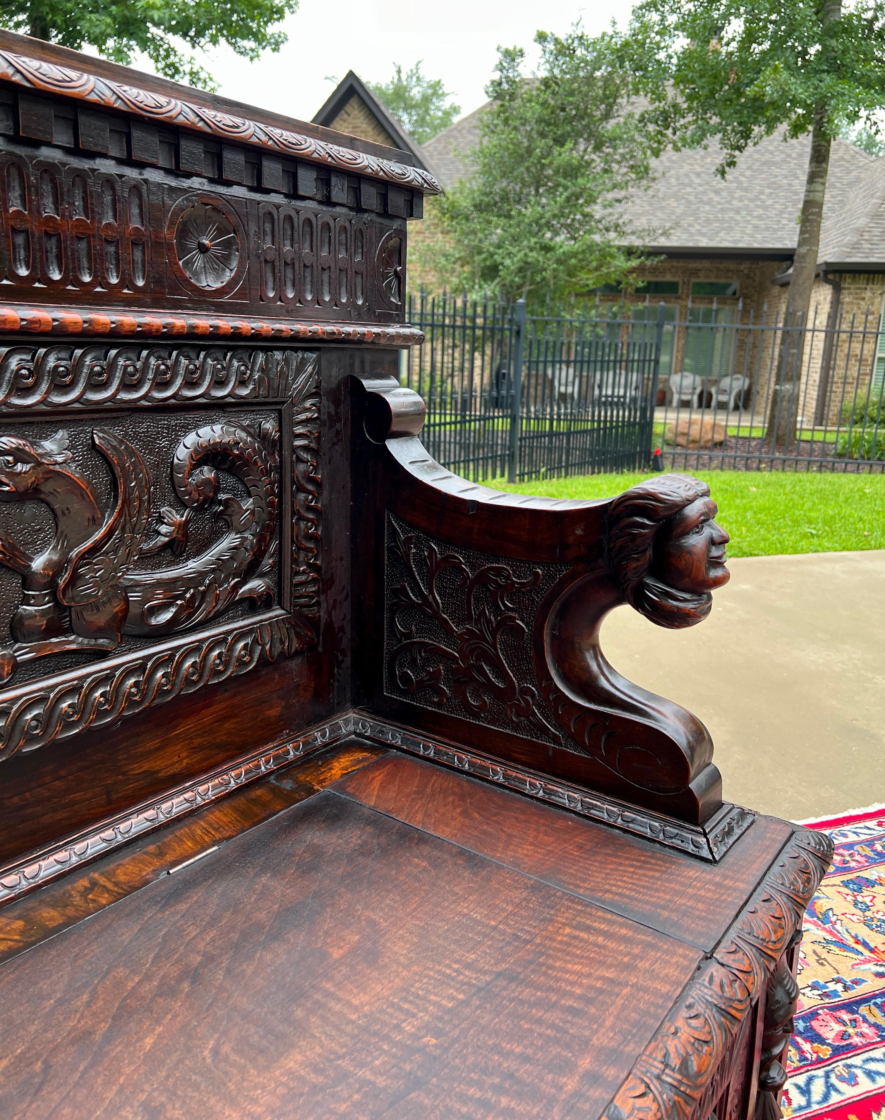Antique French Monks Bench Settee Entry Petite Renaissance Revival Walnut c1870s 6