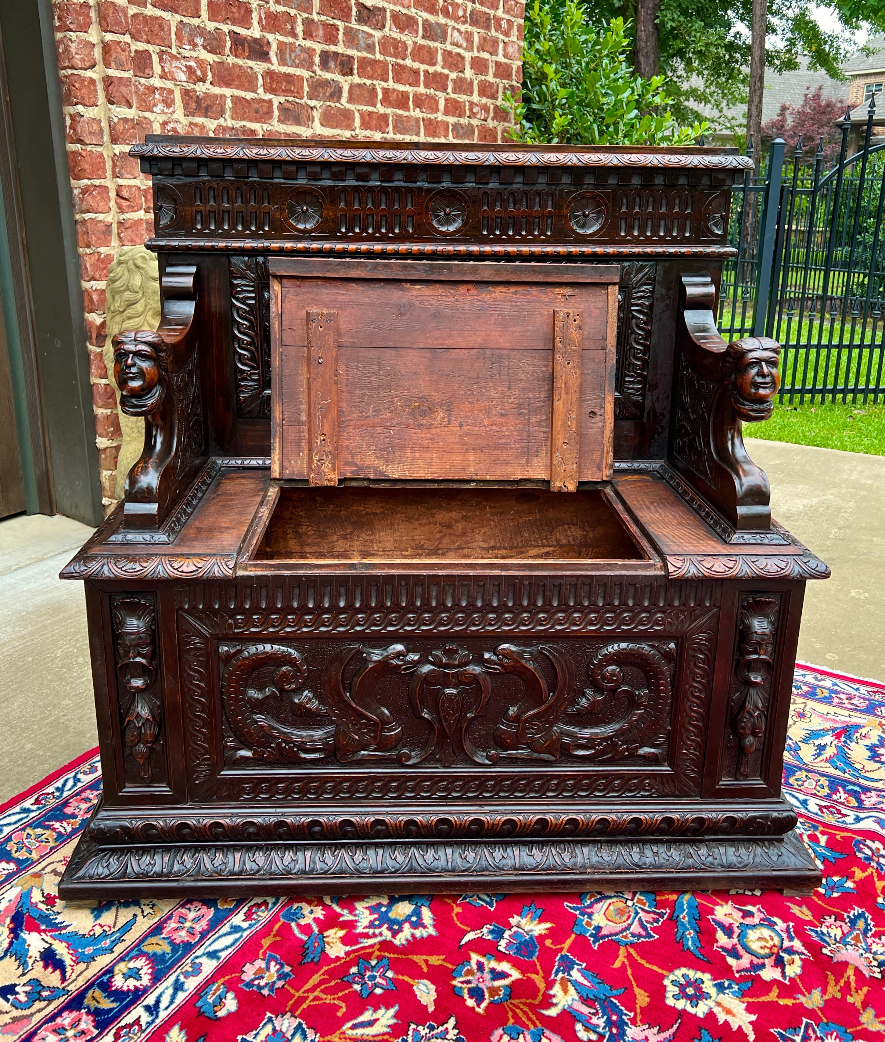 Antique French Monks Bench Settee Entry Petite Renaissance Revival Walnut c1870s 7