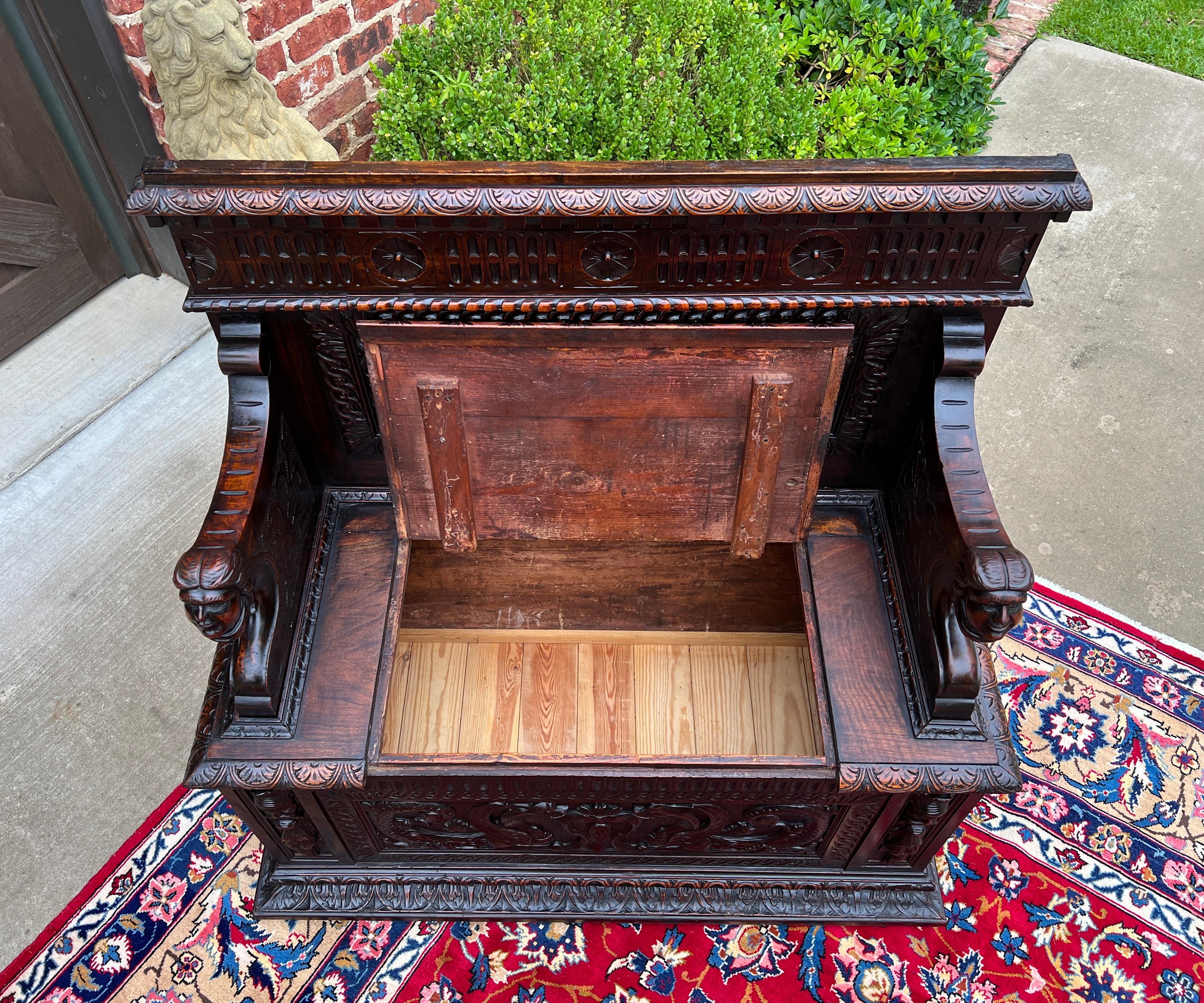 Antique French Monks Bench Settee Entry Petite Renaissance Revival Walnut c1870s 8