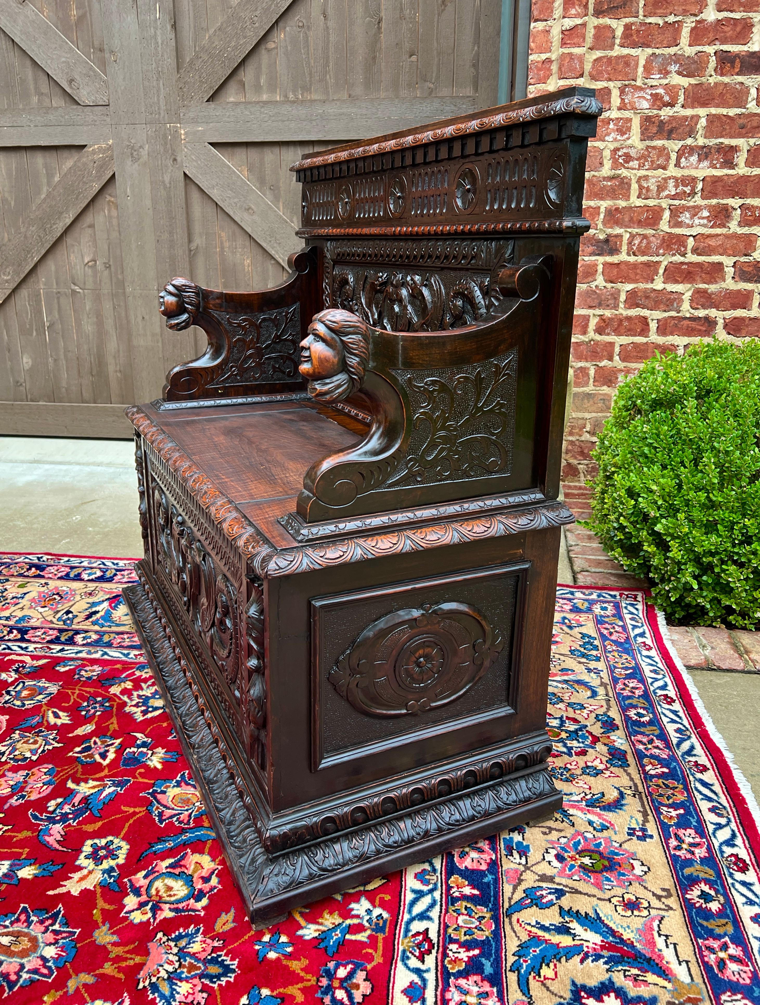 Antique French Monks Bench Settee Entry Petite Renaissance Revival Walnut c1870s 9