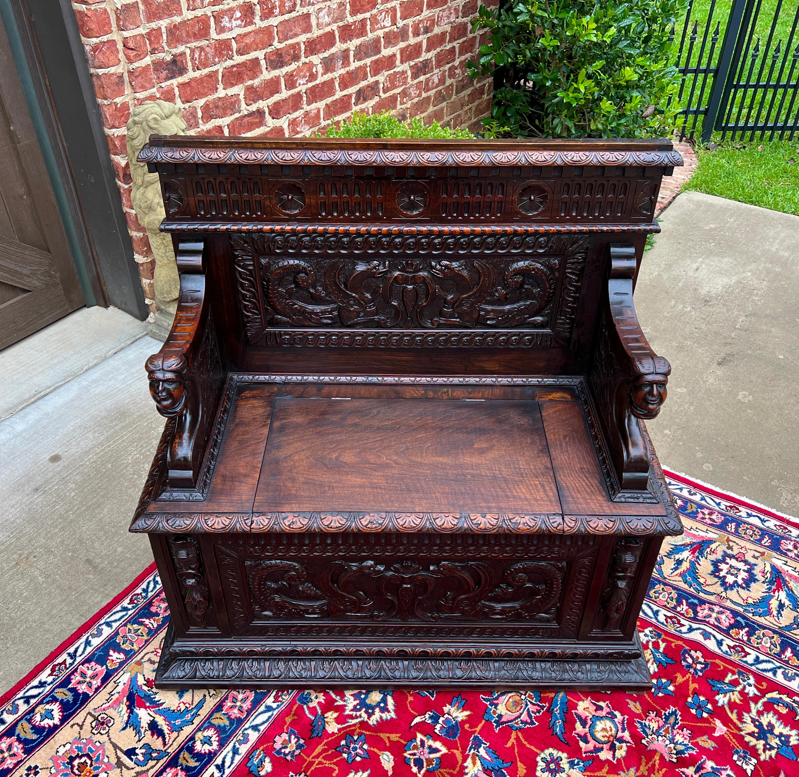 Antique French Monks Bench Settee Entry Petite Renaissance Revival Walnut c1870s 11