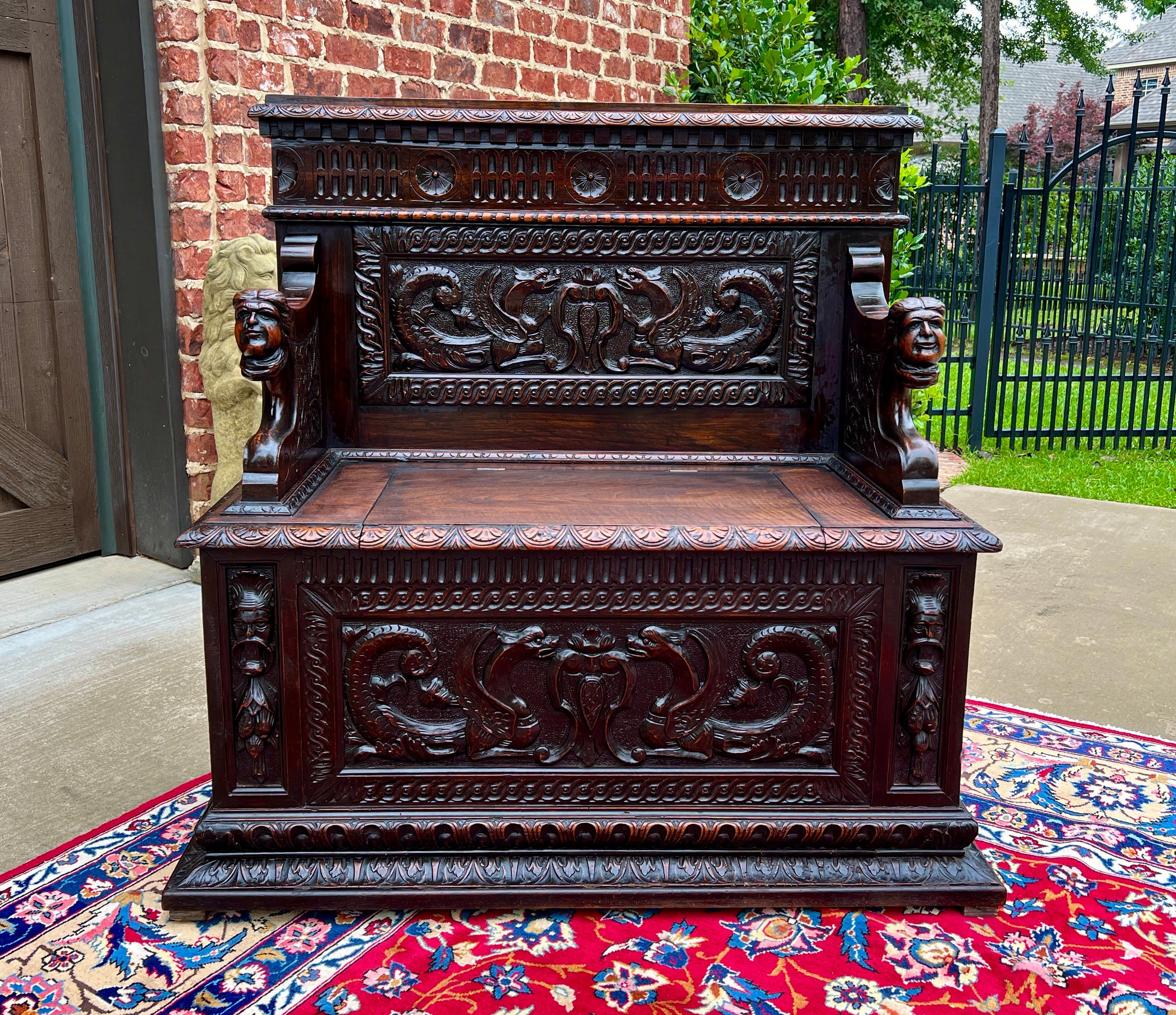 HIGHLY CARVED Antique Dark Walnut French Renaissance Revival Bench or Settee with Lift Top Seat~~c. mid 19th C

 These benches are always in high demand!

PETITE versatile size easy to place in almost any room in today's traditional home~~use as an