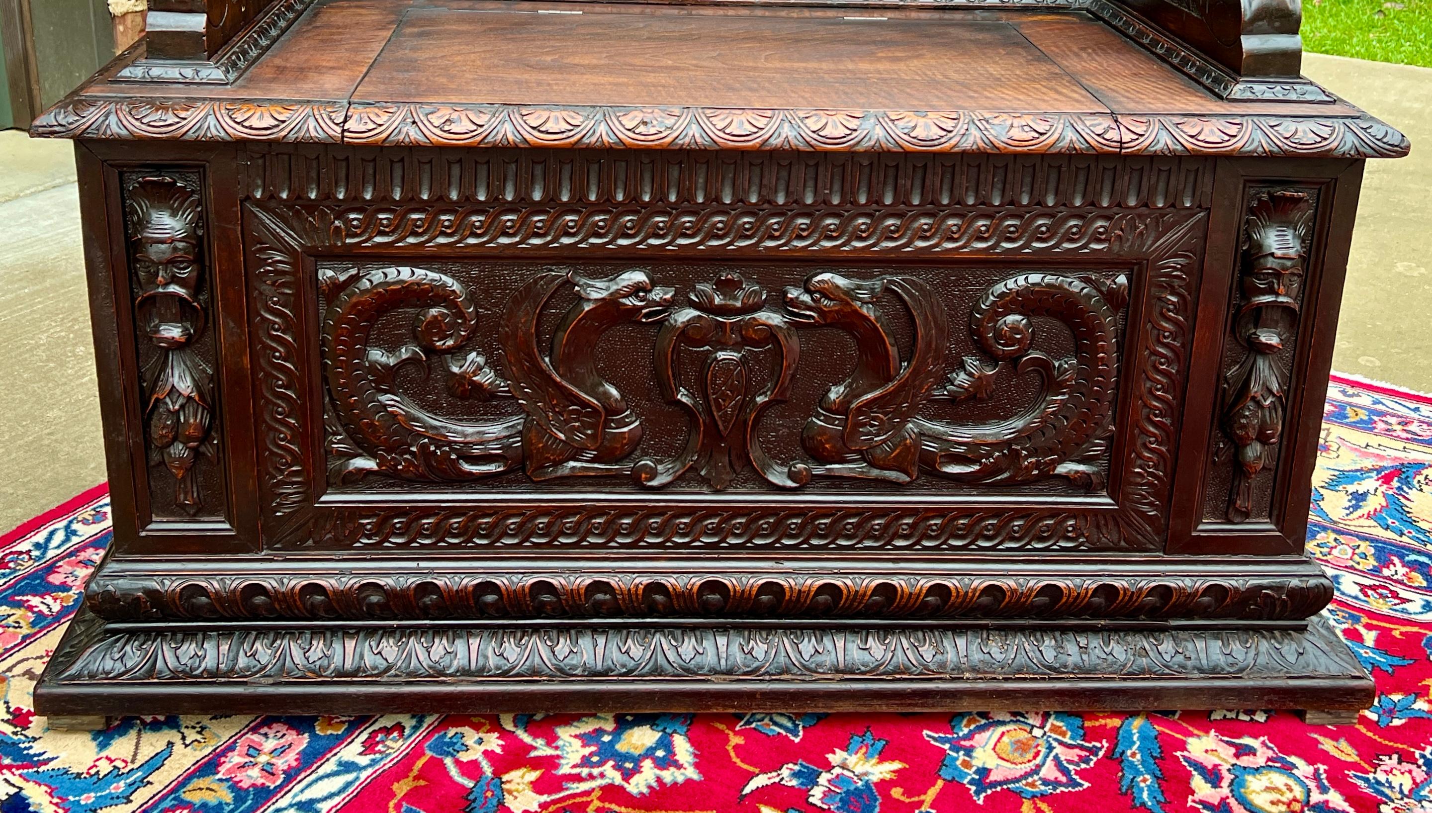 Antique French Monks Bench Settee Entry Petite Renaissance Revival Walnut c1870s 1