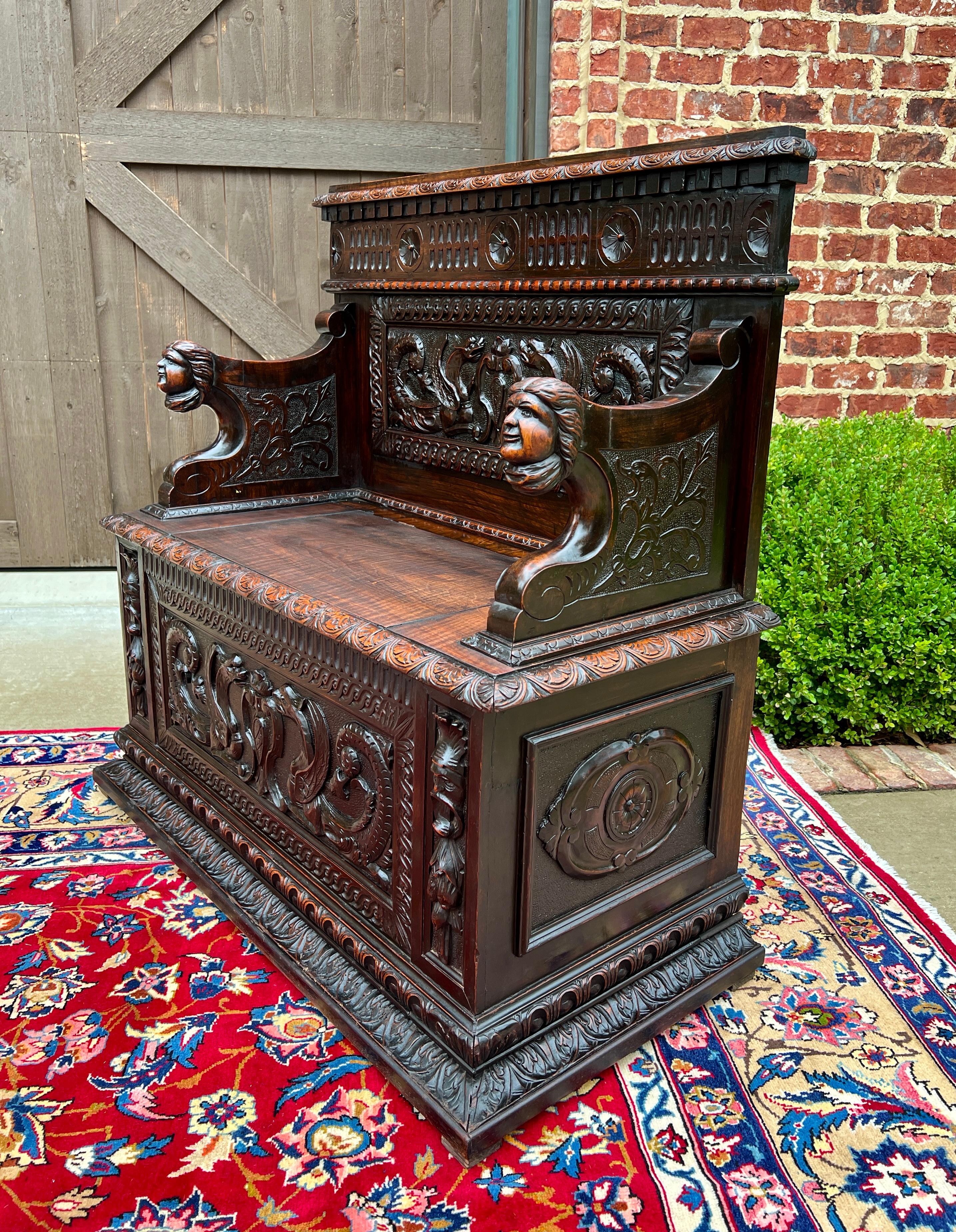 Antique French Monks Bench Settee Entry Petite Renaissance Revival Walnut c1870s 2
