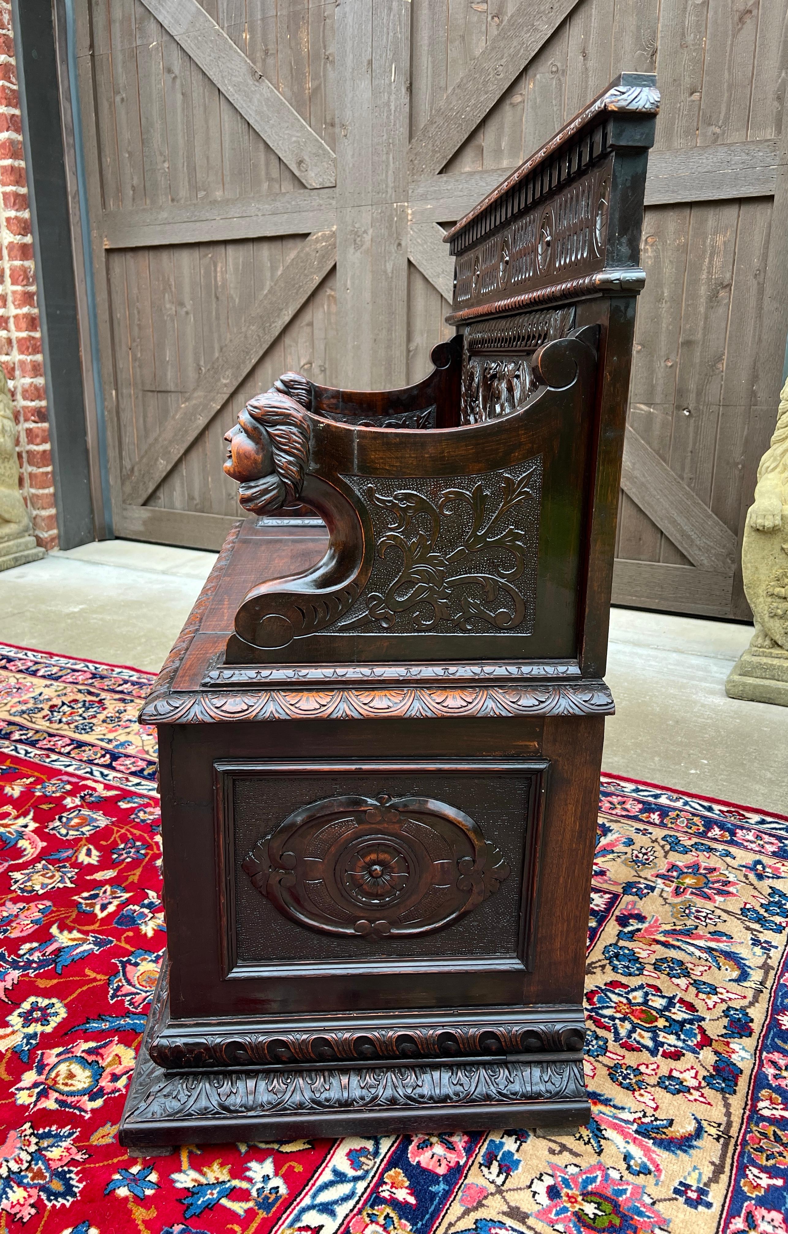 Antique French Monks Bench Settee Entry Petite Renaissance Revival Walnut c1870s 4