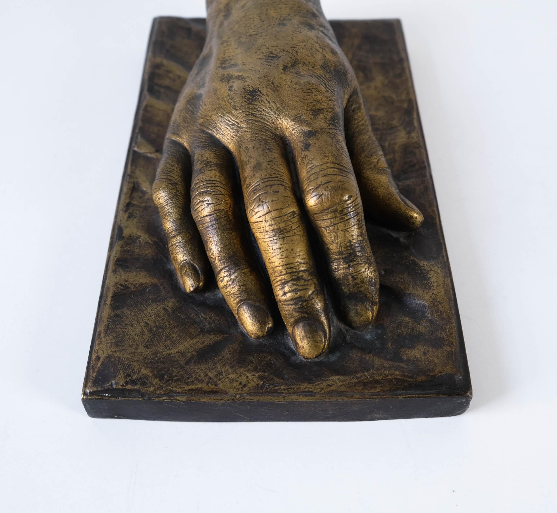 For sale a magnificent early 20th Century gilt bronze sculpture, cast using the Lost Wax (in French, 'Cire Perdue') process. This fine sculpture is a cast of Richard Alexander Hudnut's hand and was produced by the renowned Montagutelli Frères