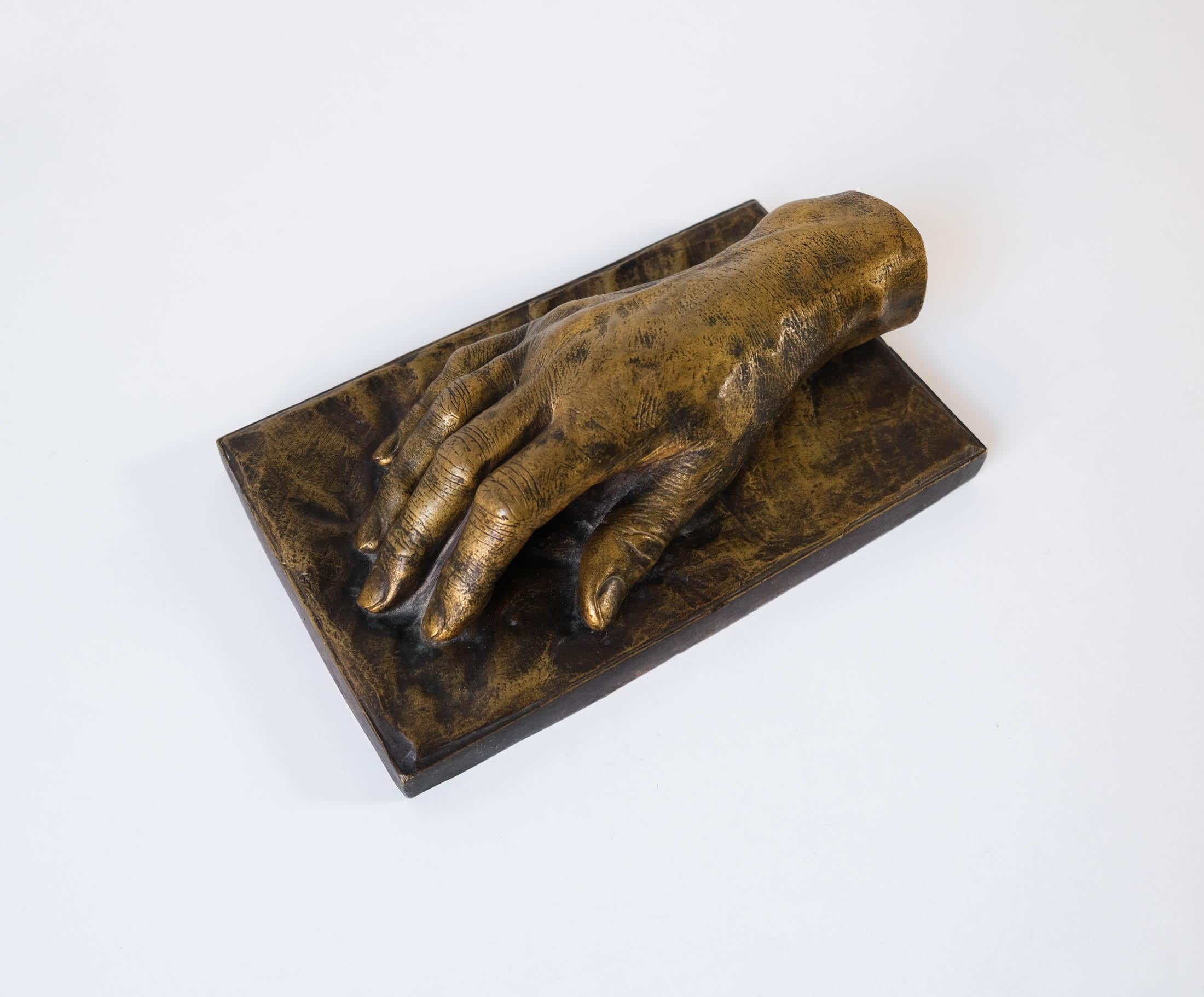 Art Nouveau Antique French Montagutelli Frères Lost Wax Cast Bronze Hand Sculpture, Hudnut For Sale