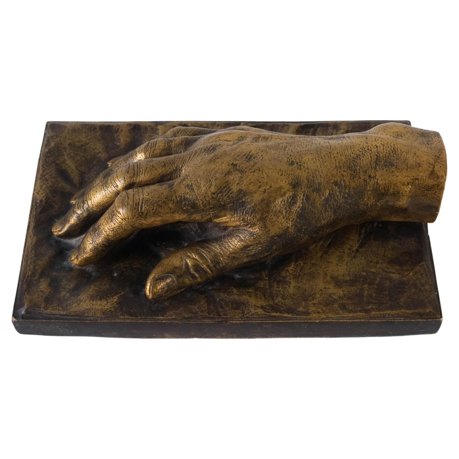 Antique French Lost Wax Cast Bronze Hand Sculpture of Richard Hudnut