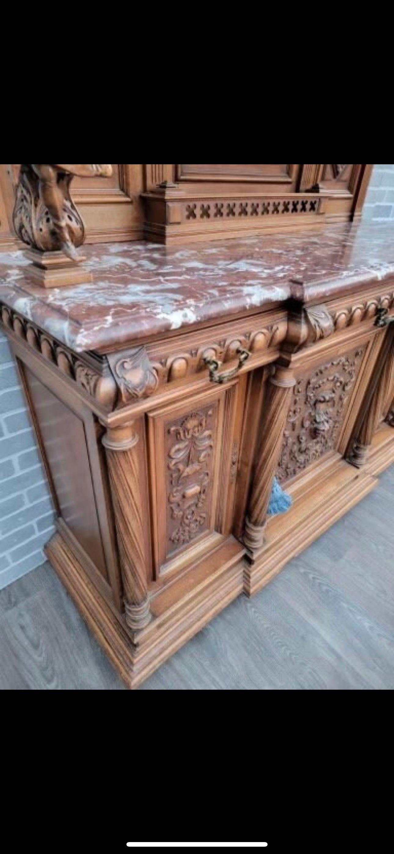 Hand-Carved Antique French Monumental Hand Carved Ornate Figural Walnut Commissioned Cabinet For Sale