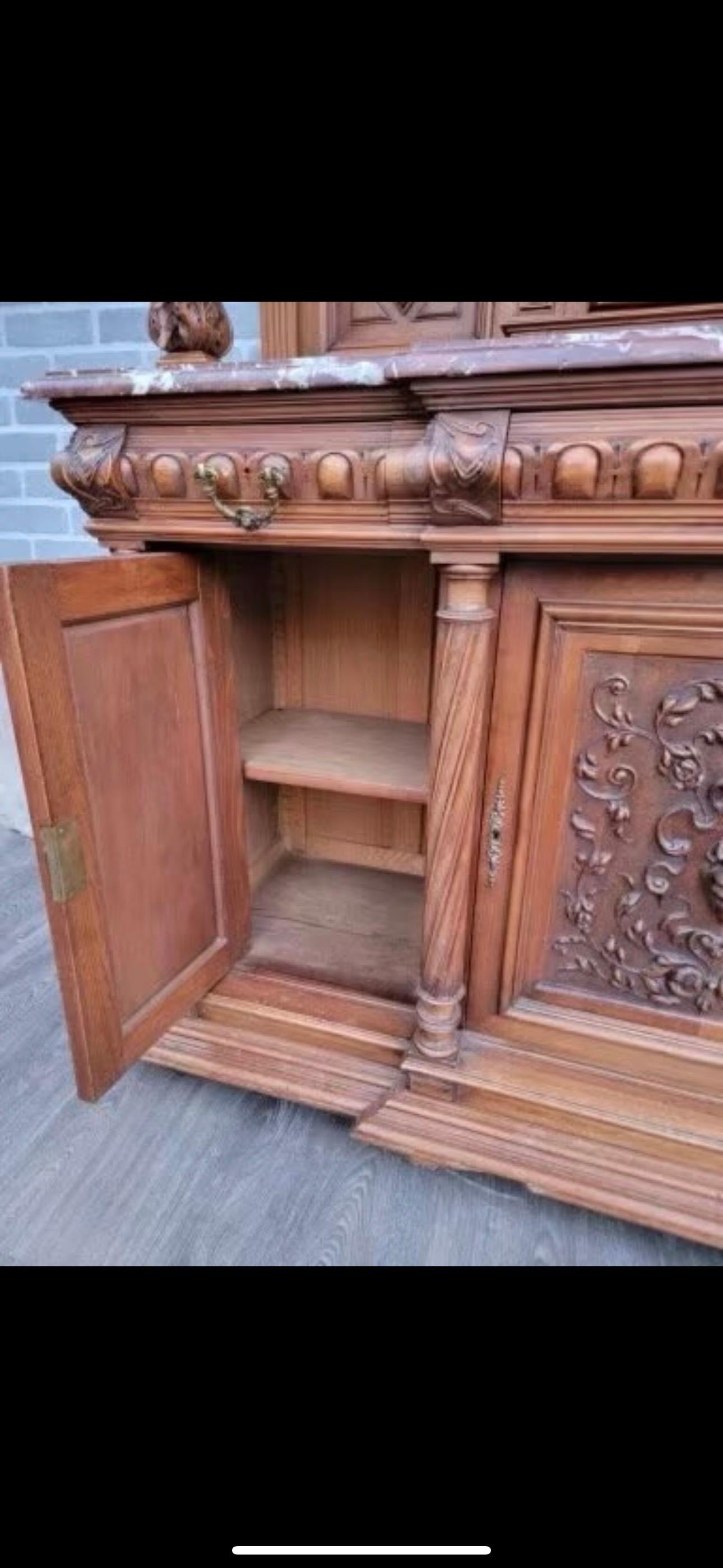 Antique French Monumental Hand Carved Ornate Figural Walnut Commissioned Cabinet In Good Condition For Sale In Chicago, IL