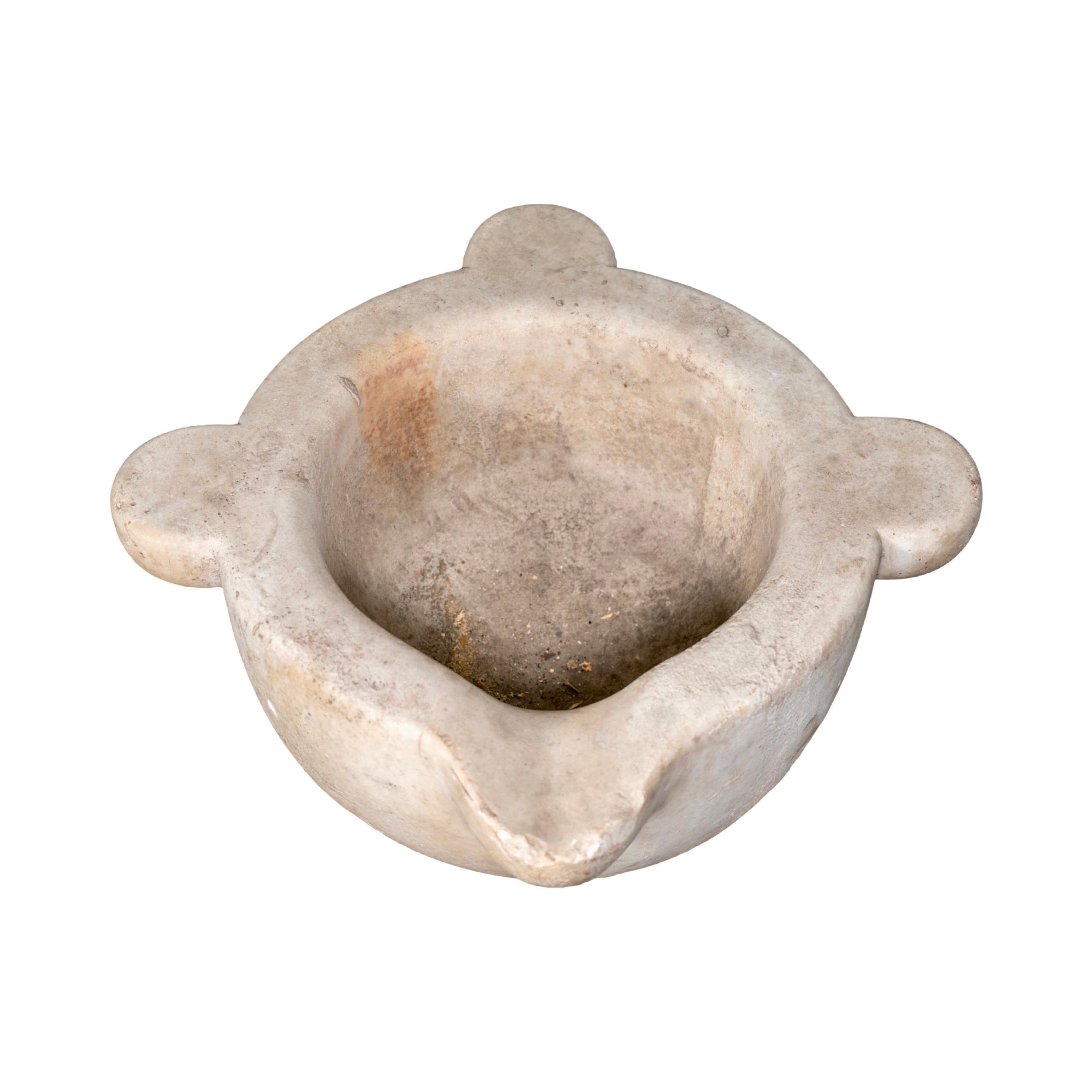 Antique French Mortar Bowl Planter In Good Condition For Sale In Dallas, TX