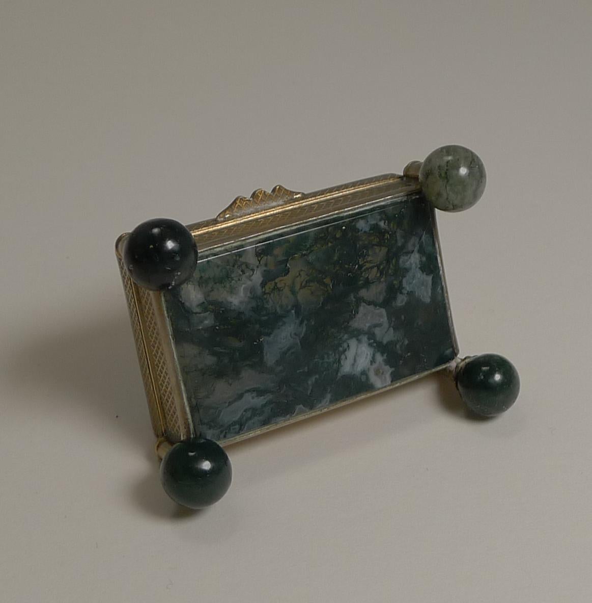 Late Victorian Antique French Moss Agate Box, circa 1900