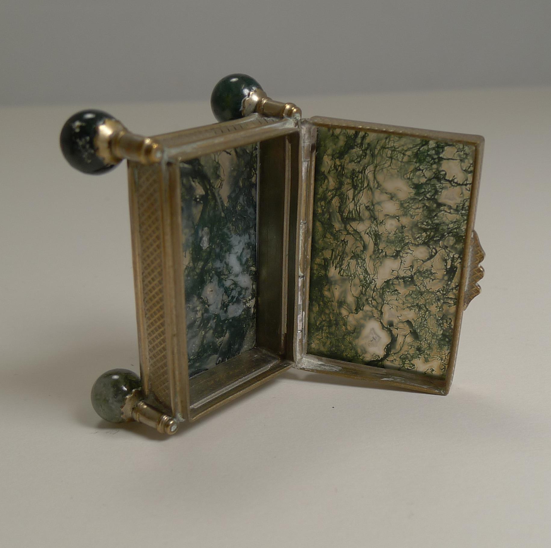 Brass Antique French Moss Agate Box, circa 1900