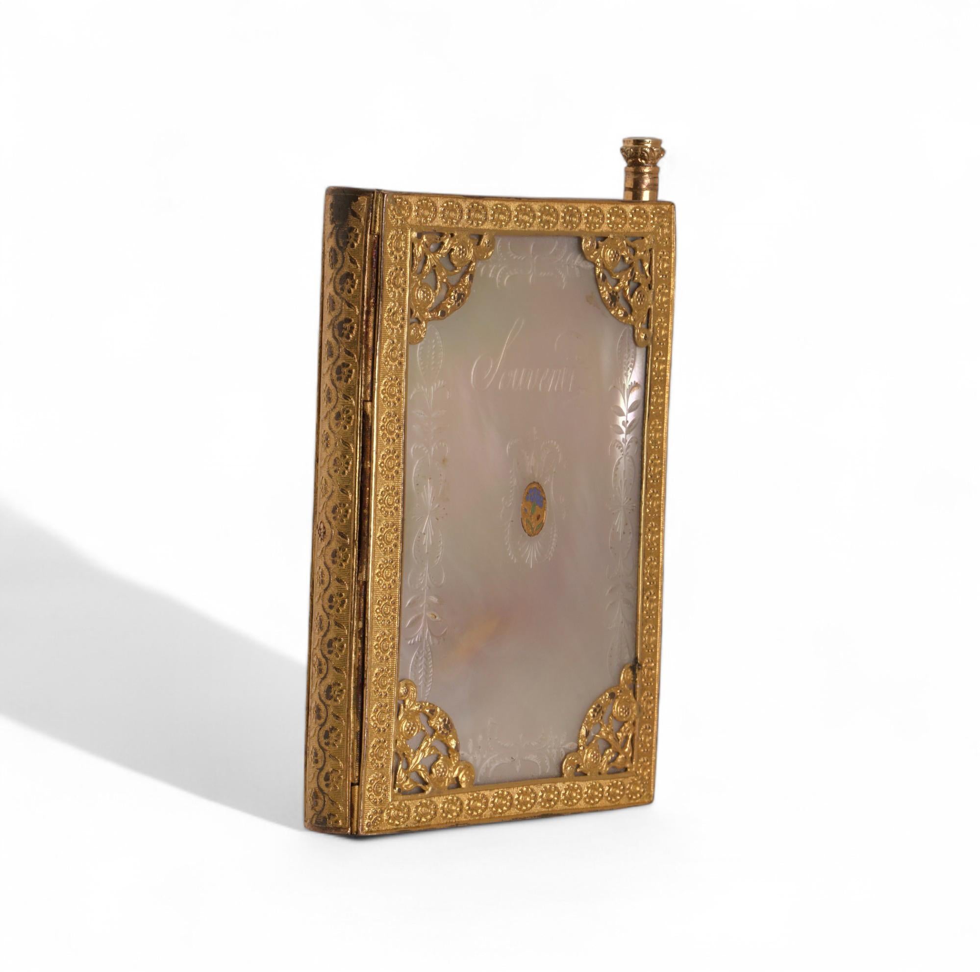 Antique French Mother-of-Pearl & Gilt Bronze Souvenir Notebook, 1836 For Sale 1