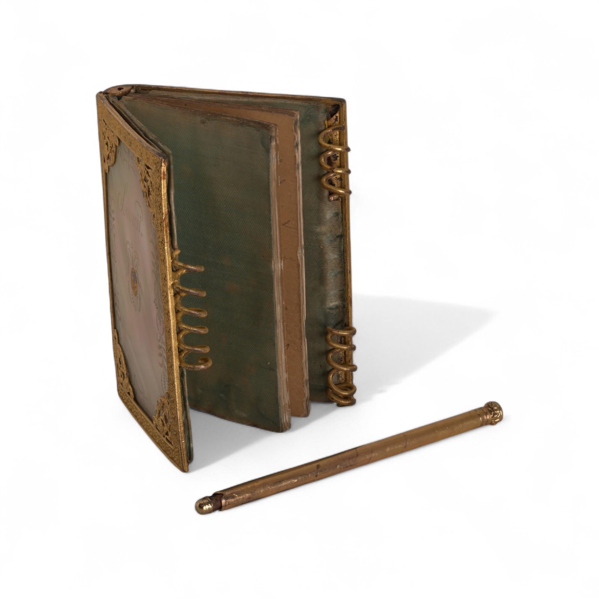 Antique French Mother-of-Pearl & Gilt Bronze Souvenir Notebook, 1836 For Sale 2