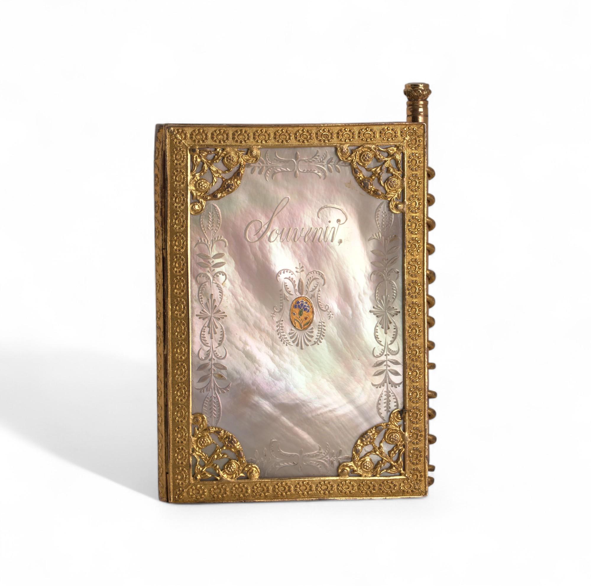 Antique French Mother-of-Pearl & Gilt Bronze Souvenir Notebook, 1836 For Sale 3