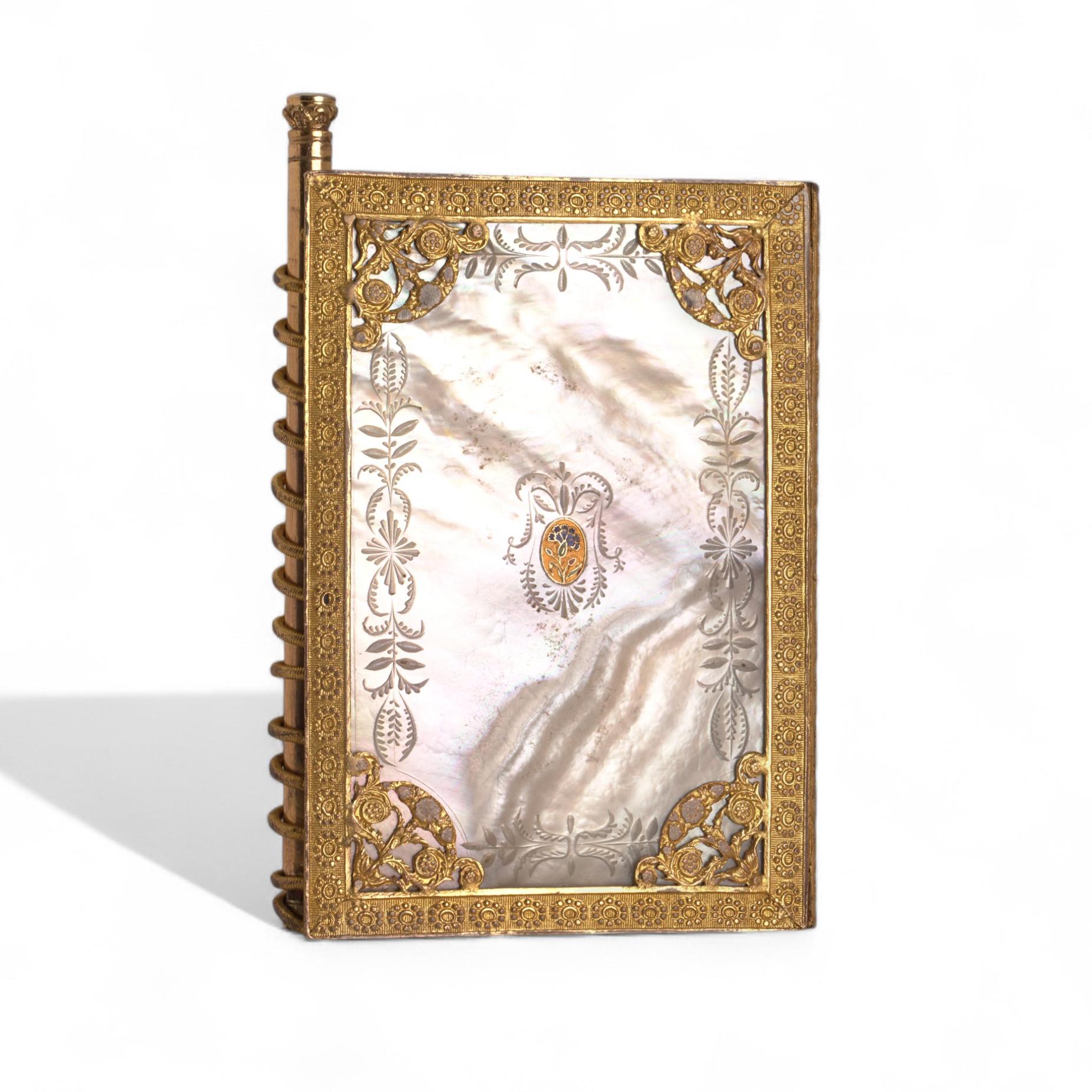 Antique French Mother-of-Pearl & Gilt Bronze Souvenir Notebook, 1836 For Sale 5