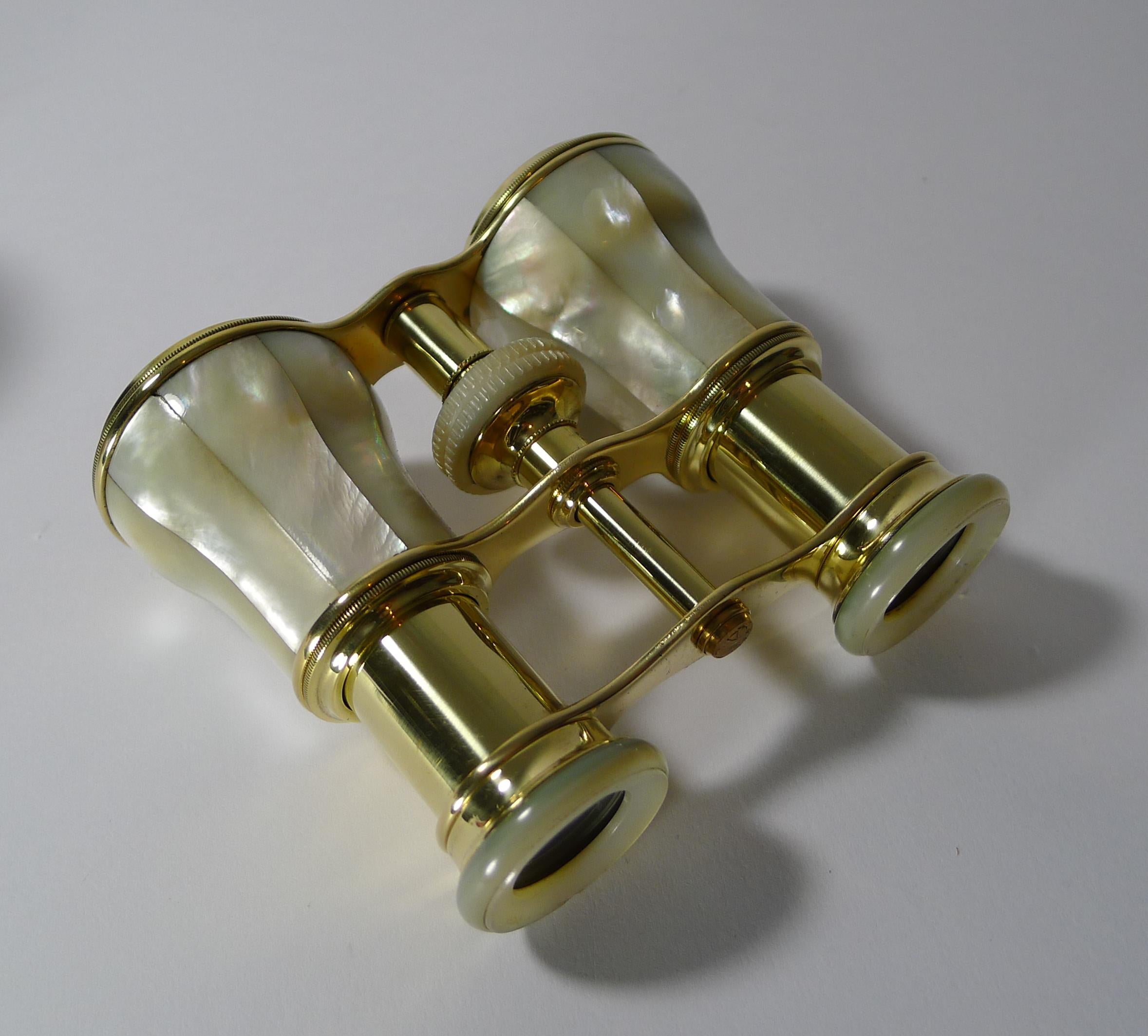 Edwardian Antique French Mother of Pearl Opera Glasses by Flammarion, Paris