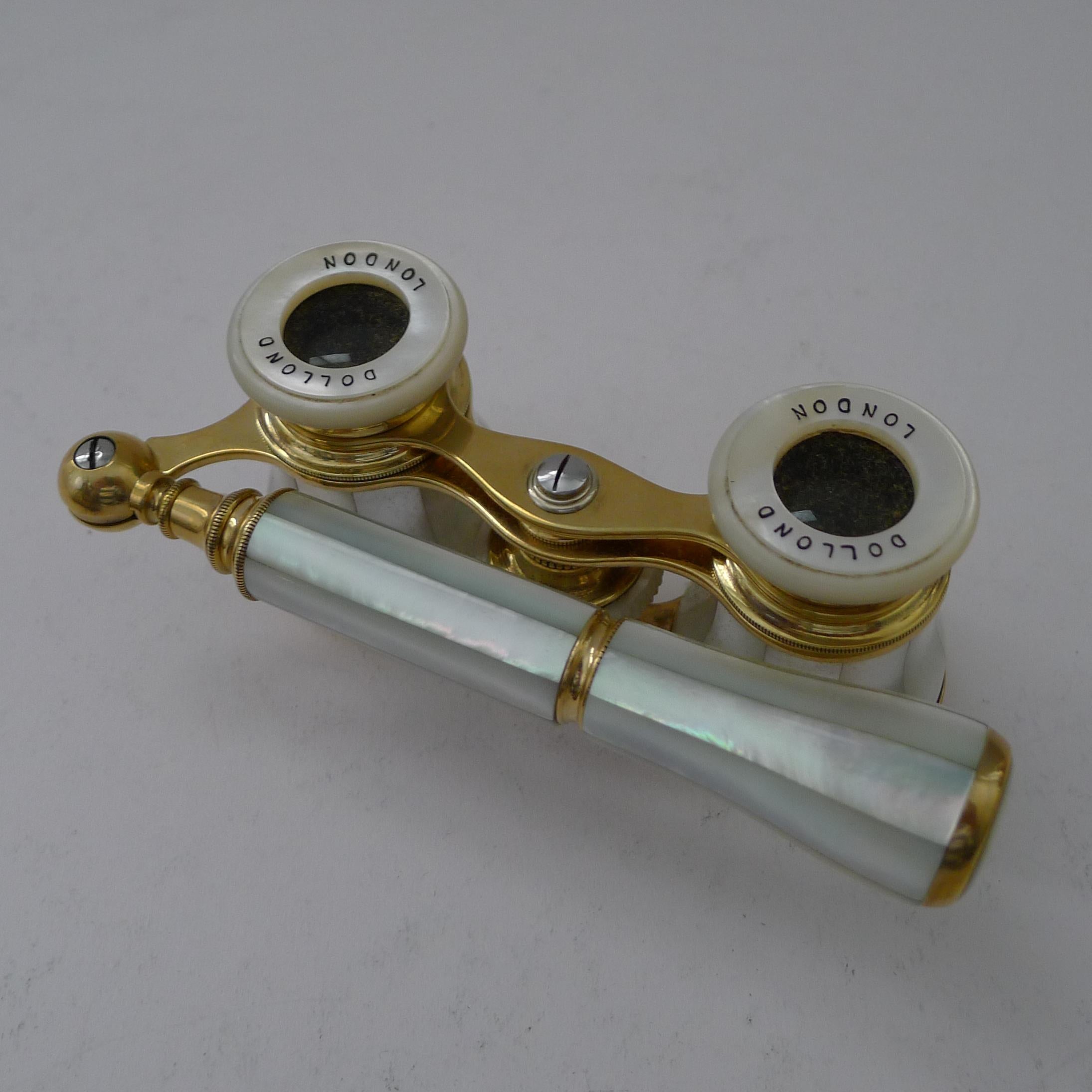 Edwardian Antique French Mother of Pearl Opera Glasses for Dolland, London