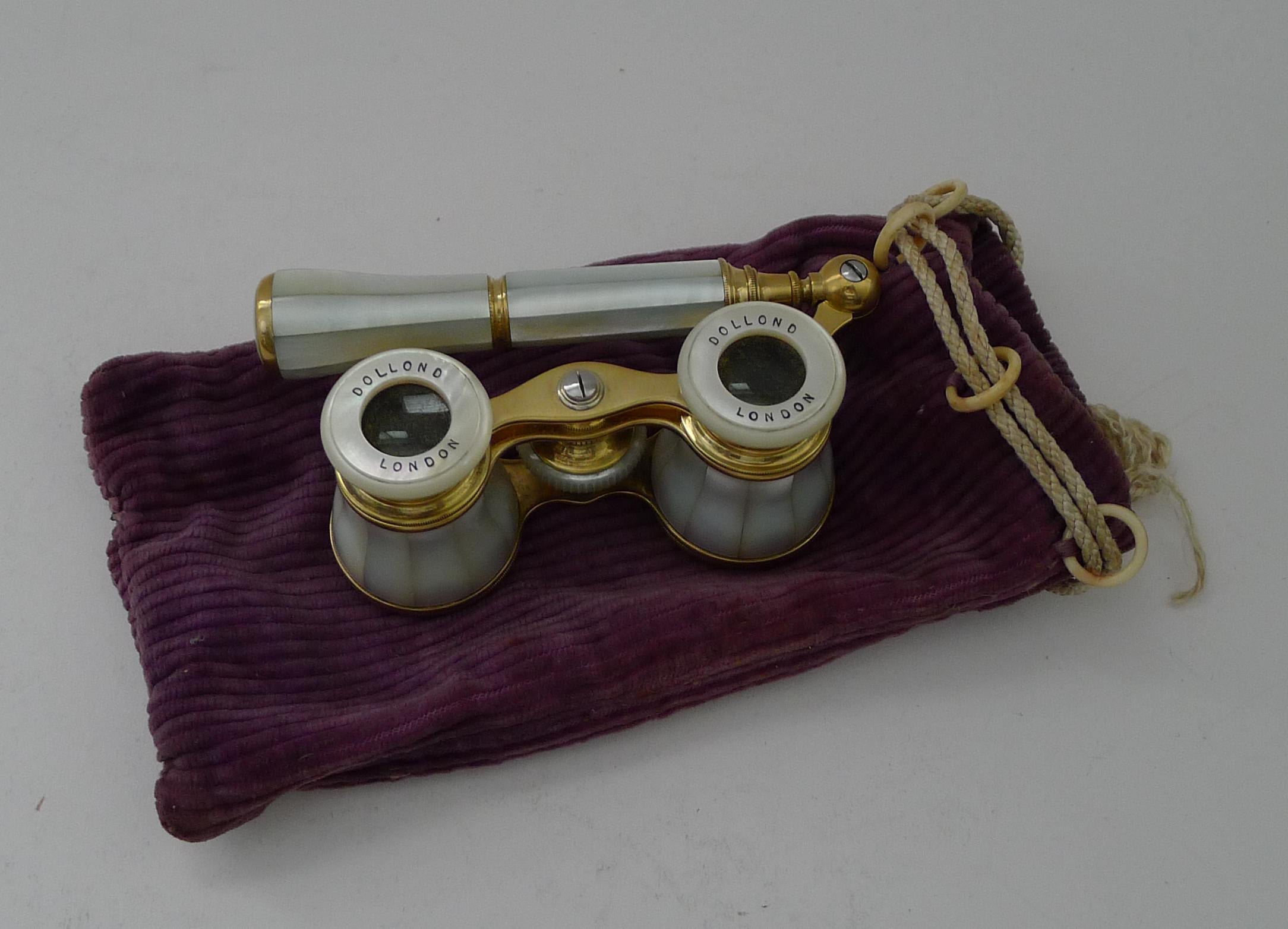 Brass Antique French Mother of Pearl Opera Glasses for Dolland, London