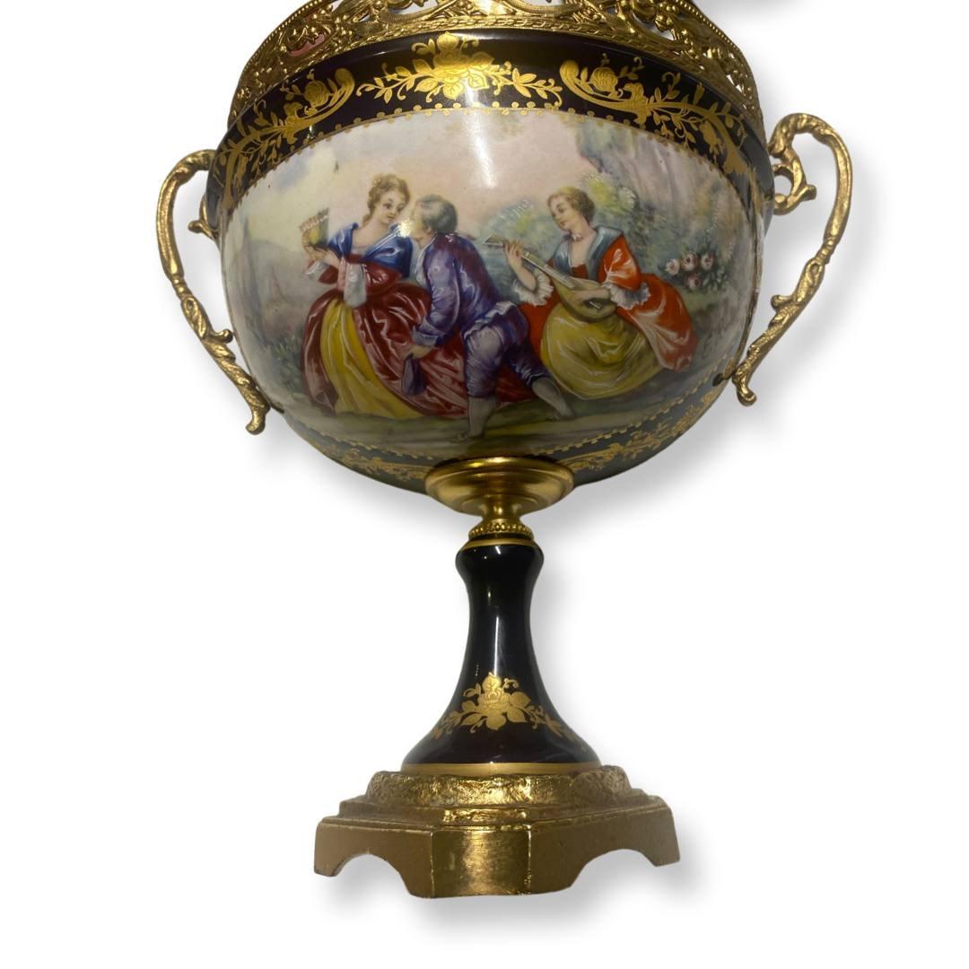 19th Century  bronze mounted Cobalt Blue Porcelain Sevres style enameled decorative centerpiece. The piece is in great condition. Minor wear appropriate with age / use. 