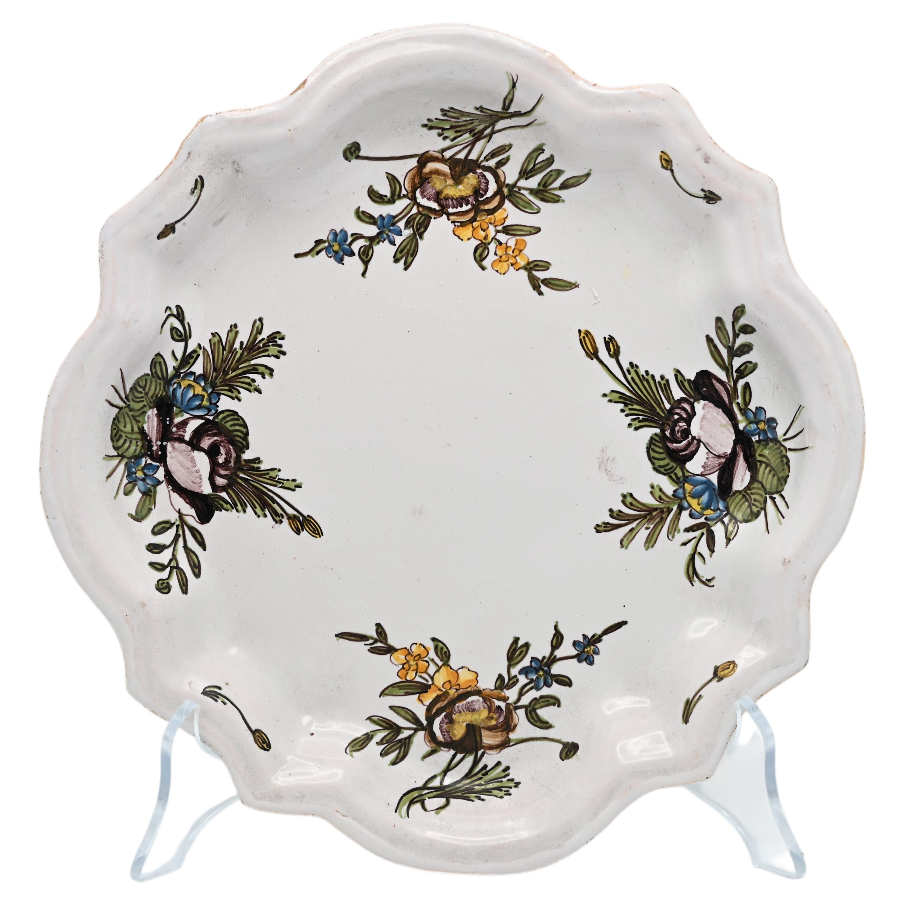 Antique French Moustiers Faience Plate with Floral Bouquets - 18th century