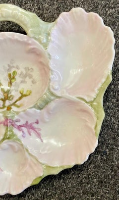 Antique French "M.R. Limoges" Porcelain Hand-Painted Handle Design Oyster Plate
