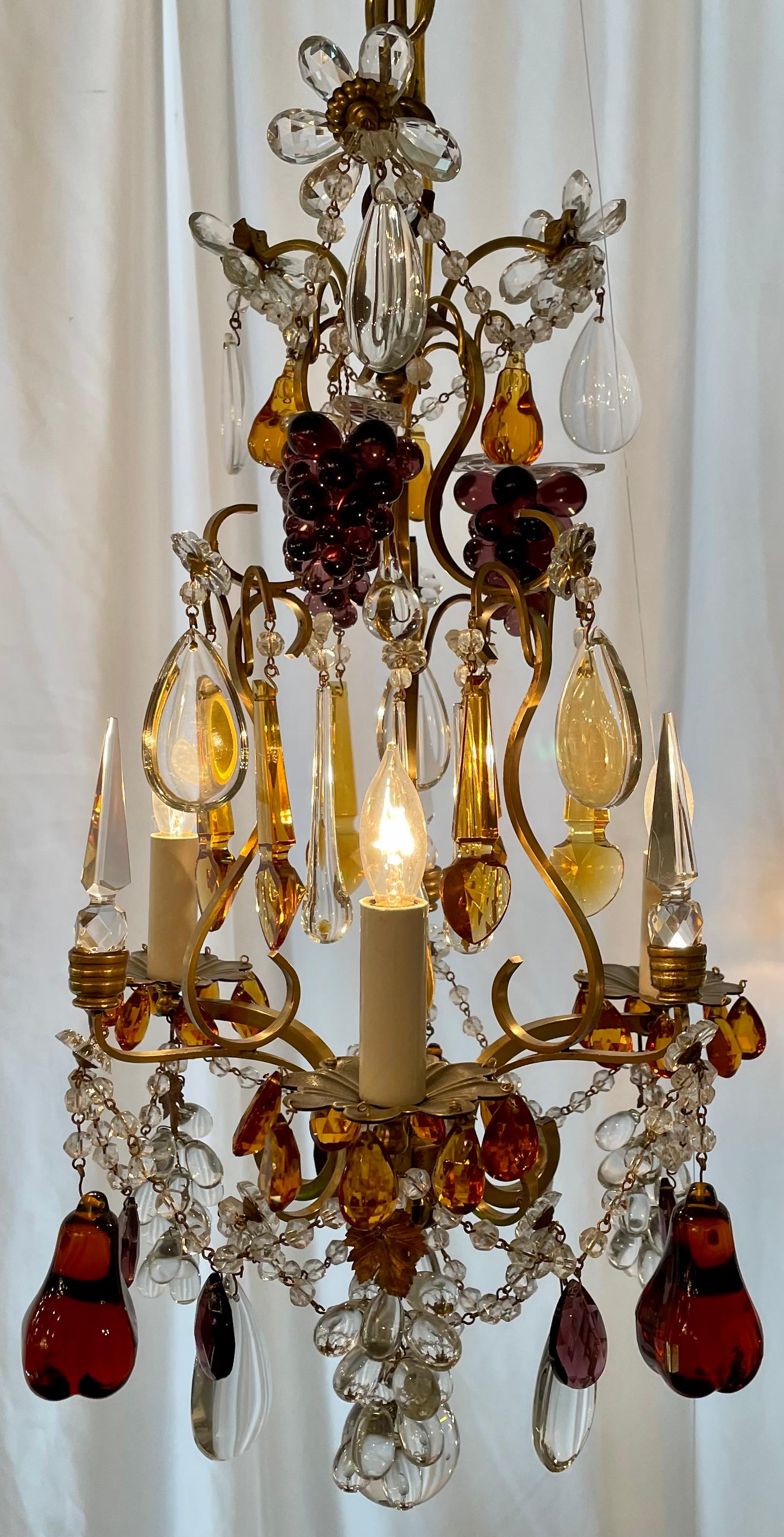 Antique French Multi-Colored Baccarat Crystal & Gold Bronze Chandelier, Ca 1880. In Good Condition For Sale In New Orleans, LA