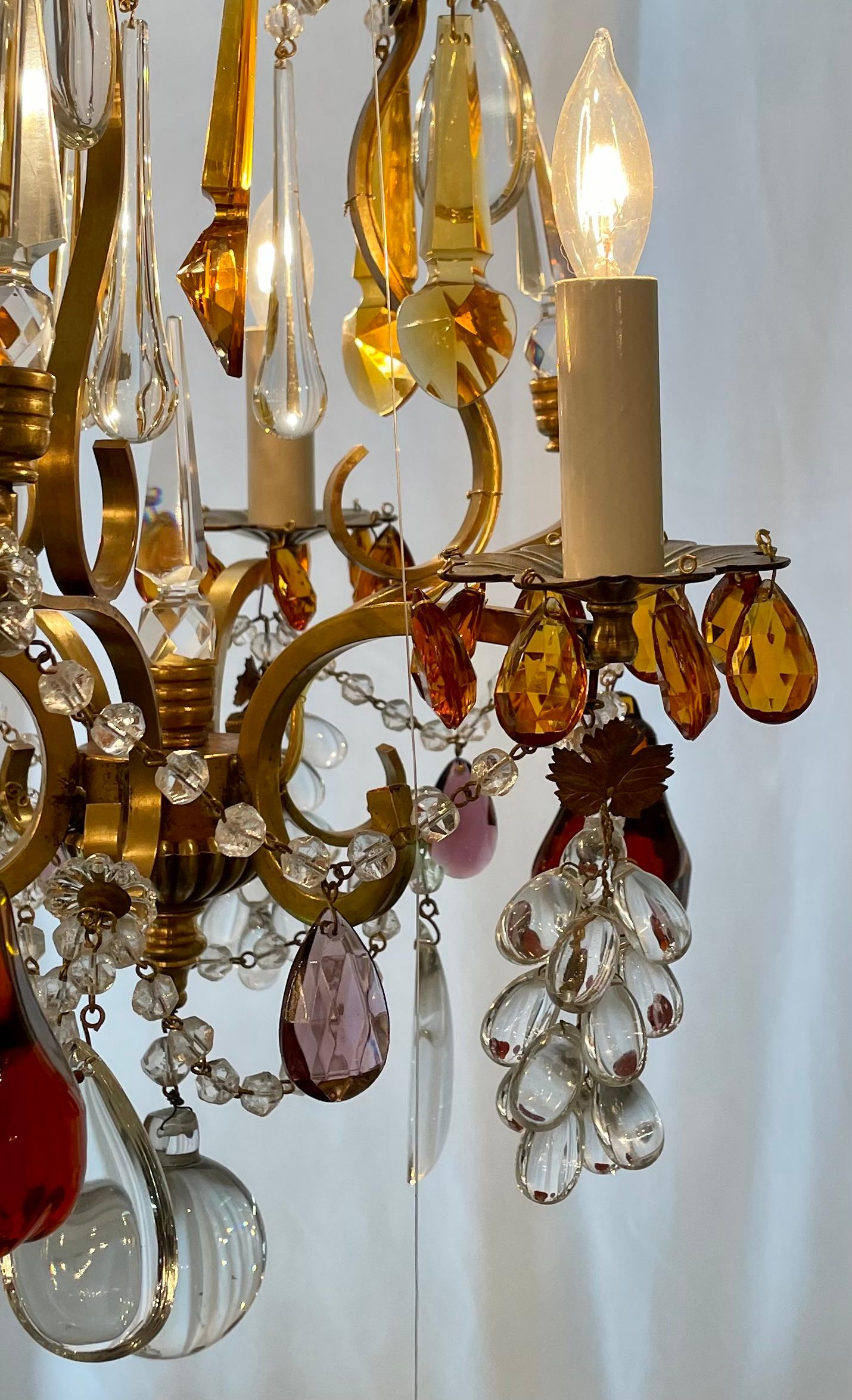 Antique French Multi-Colored Baccarat Crystal & Gold Bronze Chandelier, Ca 1880. For Sale 1