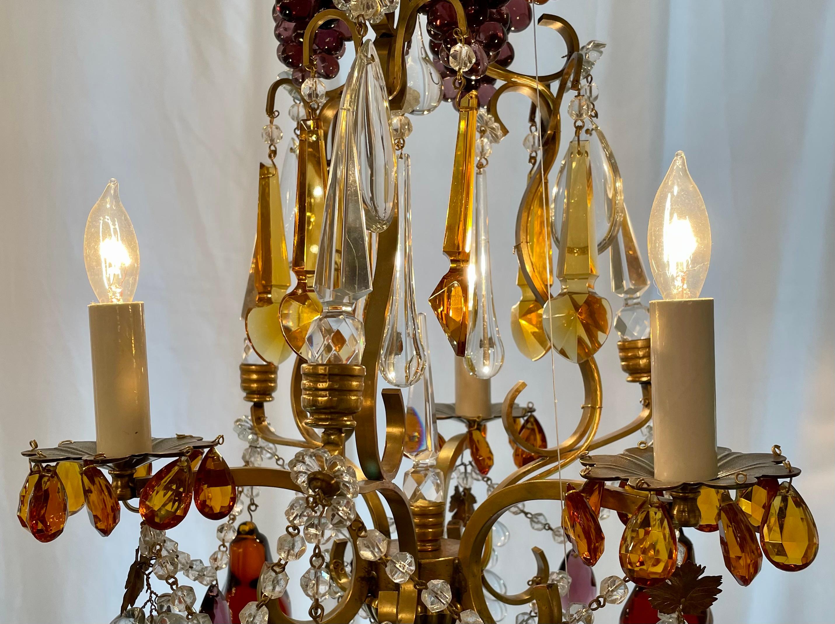Antique French Multi-Colored Baccarat Crystal & Gold Bronze Chandelier, Ca 1880. For Sale 2