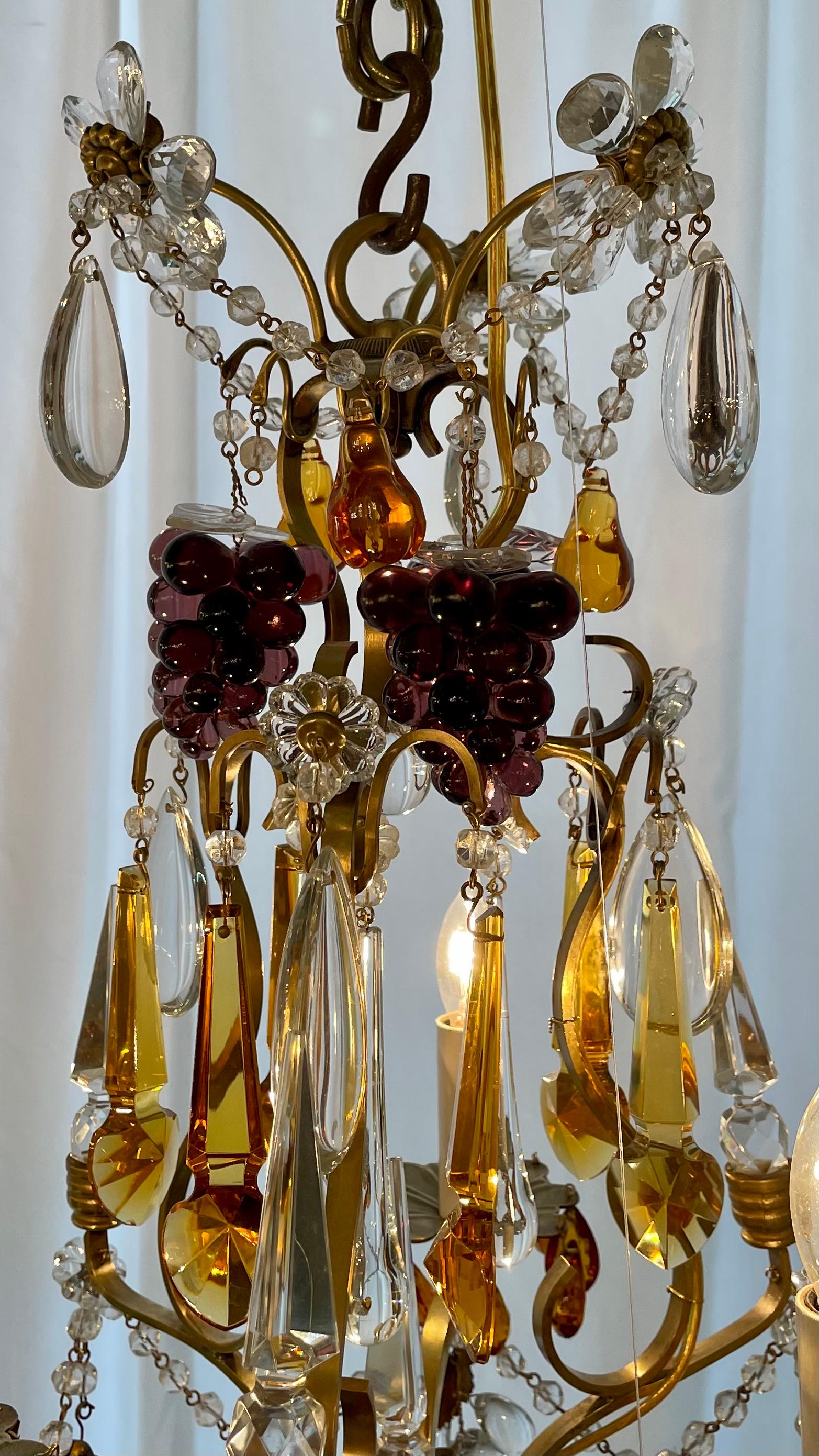 Antique French Multi-Colored Baccarat Crystal & Gold Bronze Chandelier, Ca 1880. For Sale 3