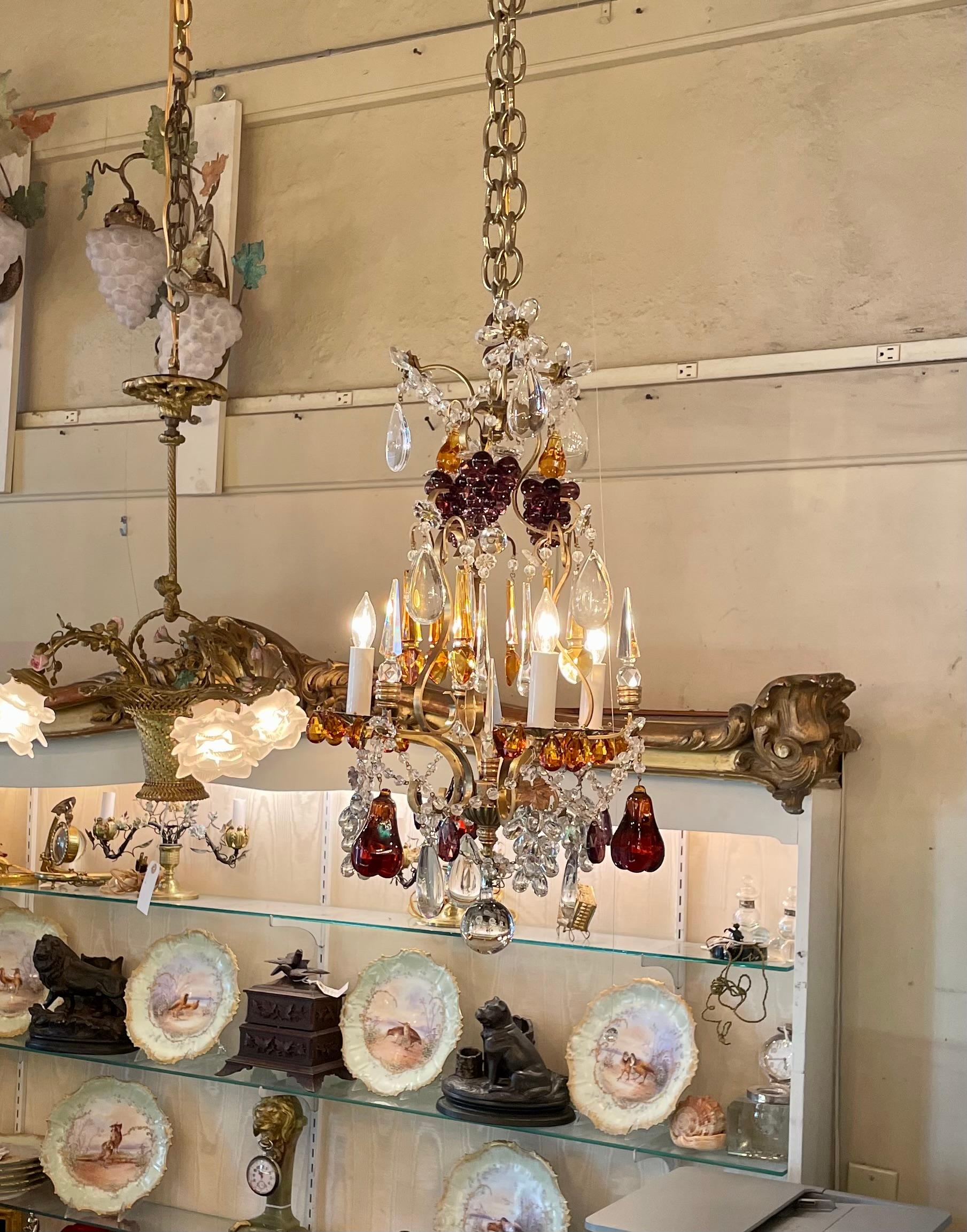 Antique French Multi-Colored Baccarat Crystal & Gold Bronze Chandelier, Ca 1880. For Sale 4