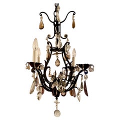 Antique French Multi-Colored & Clear Crystal Wrought Iron Chandelier, Circa 1910