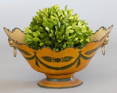 Ancienne jardinière à piédestal en tôle jaune moutarde française